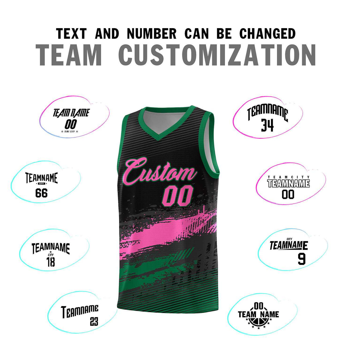 Custom Black Pink and Kelly Green Graffiti Pattern Sports Uniform Basketball Jersey Limited