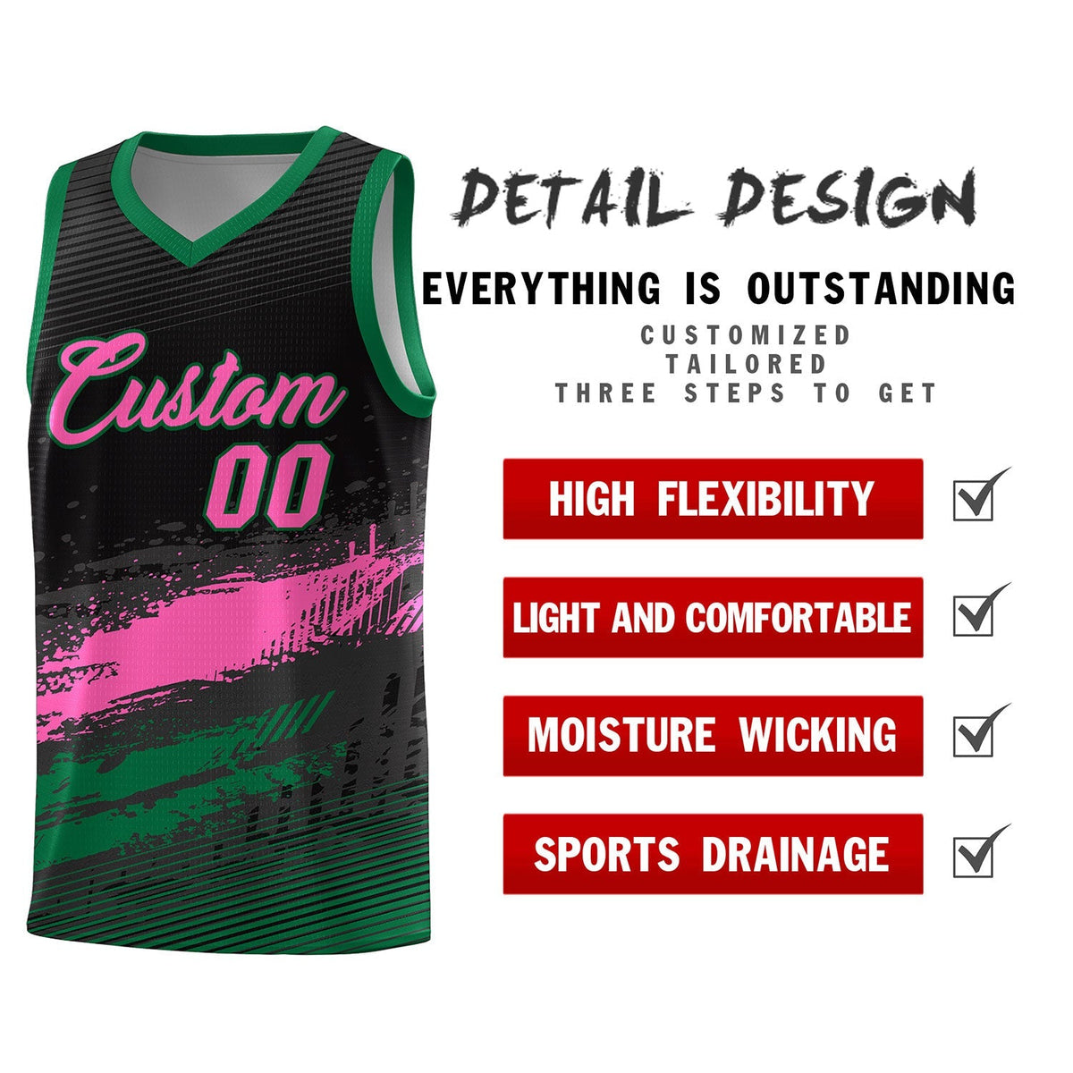 Custom Black Pink and Kelly Green Graffiti Pattern Sports Uniform Basketball Jersey Limited