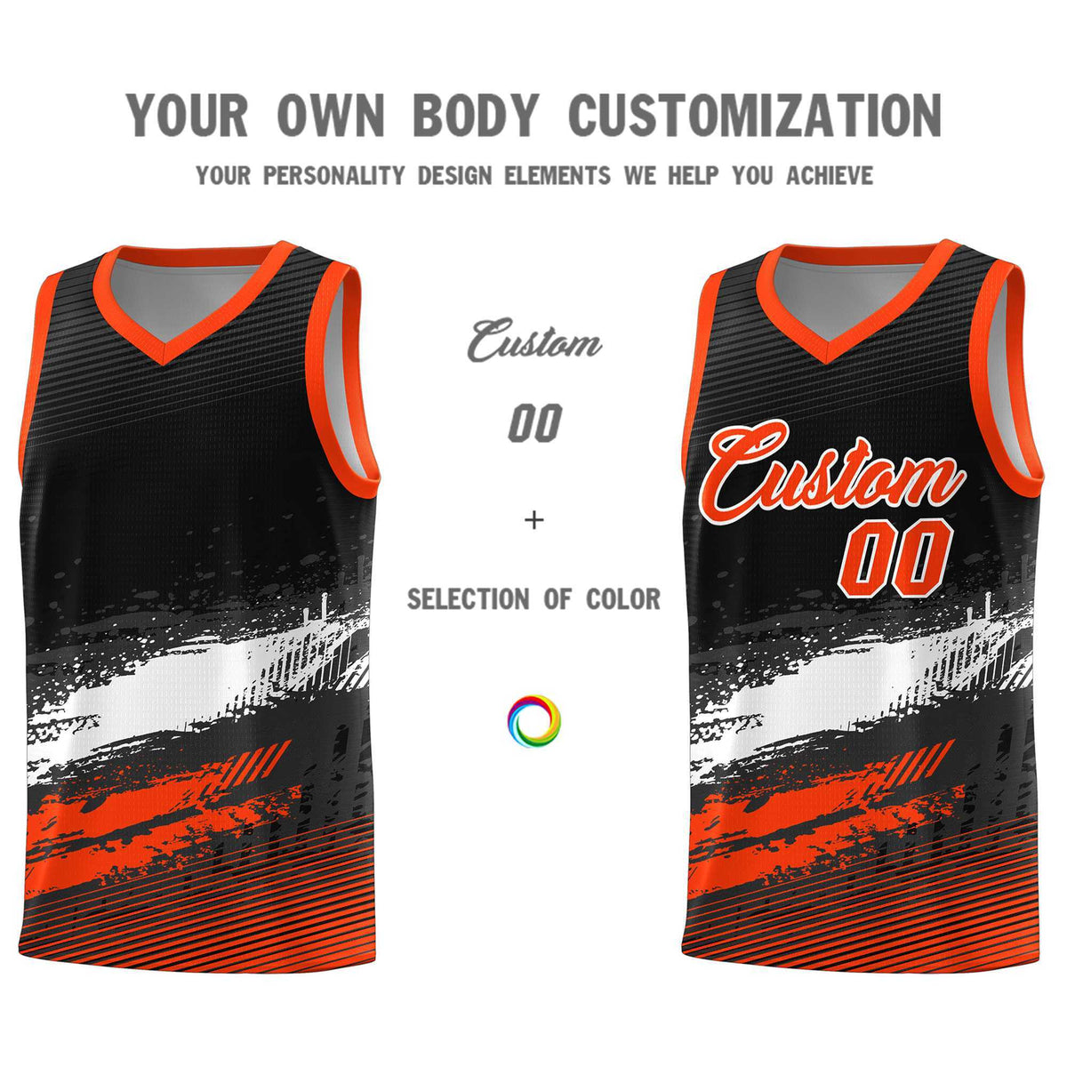 Custom Black White and Orange Graffiti Pattern Sports Uniform Basketball Jersey Limited