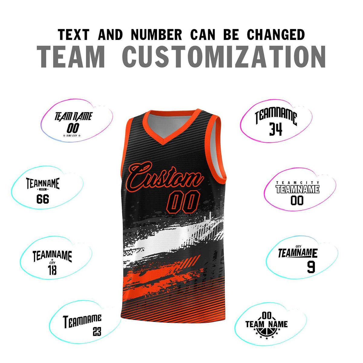Custom Black White and Orange Graffiti Pattern Sports Uniform Basketball Jersey Limited