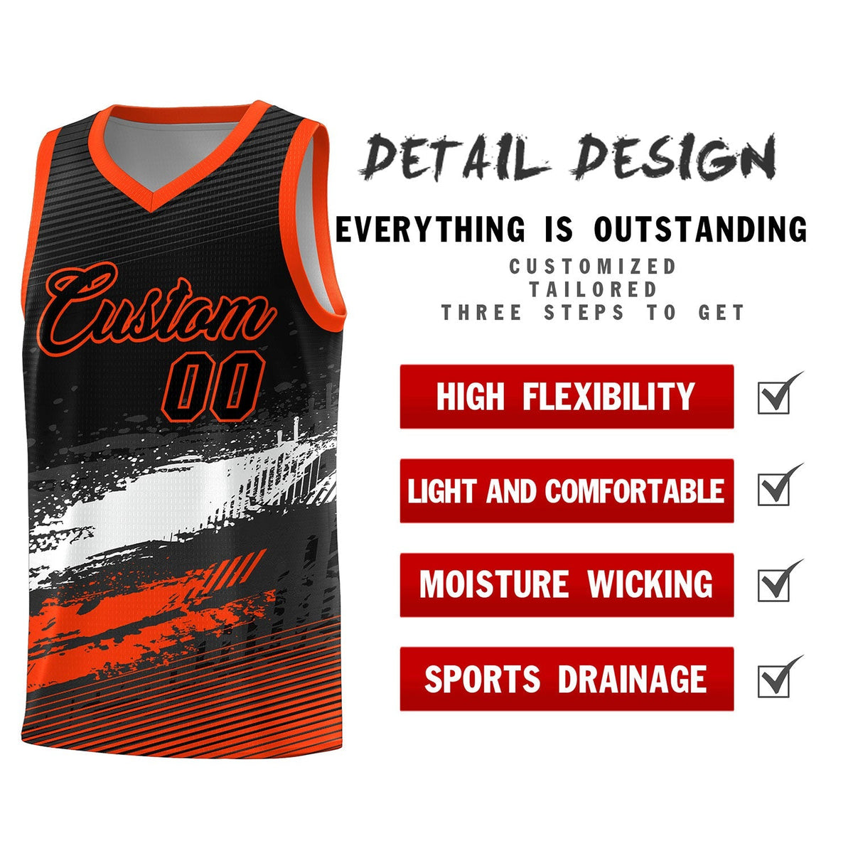 Custom Black White and Orange Graffiti Pattern Sports Uniform Basketball Jersey Limited