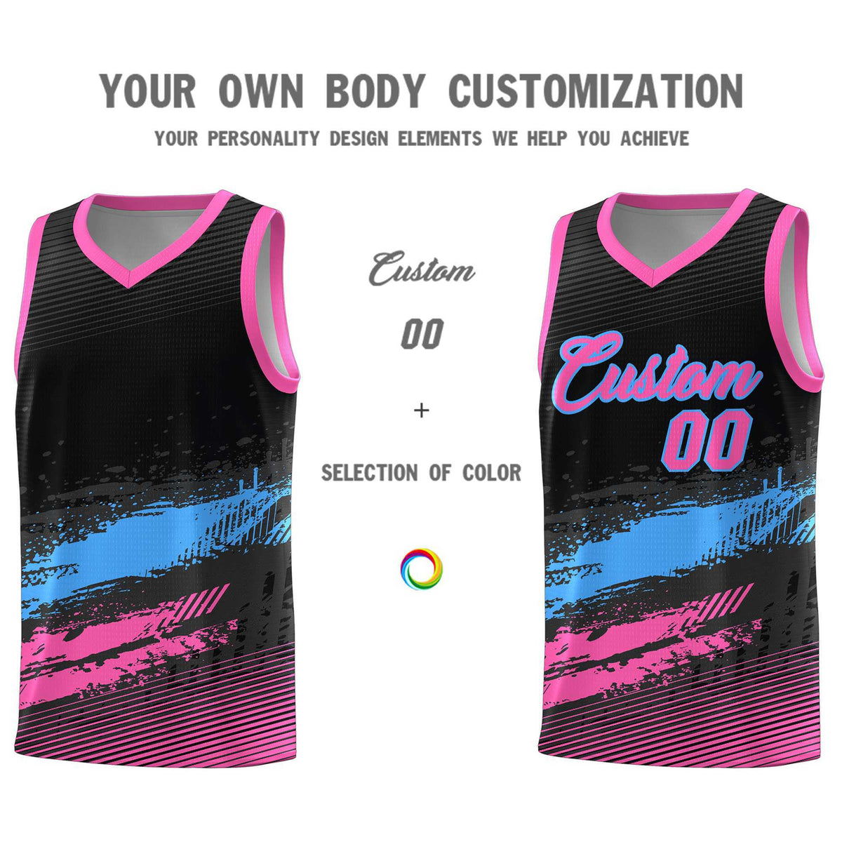 Custom Black Powder Blue and Pink Graffiti Pattern Sports Uniform Basketball Jersey Limited