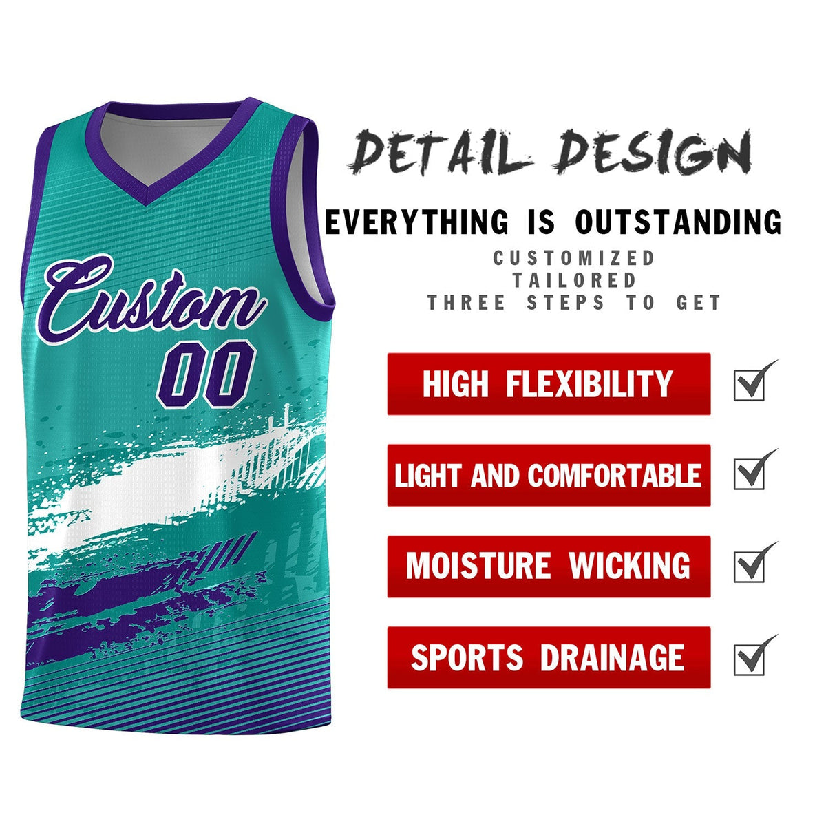 Custom Aqua White and Purple Graffiti Pattern Sports Uniform Basketball Jersey Limited