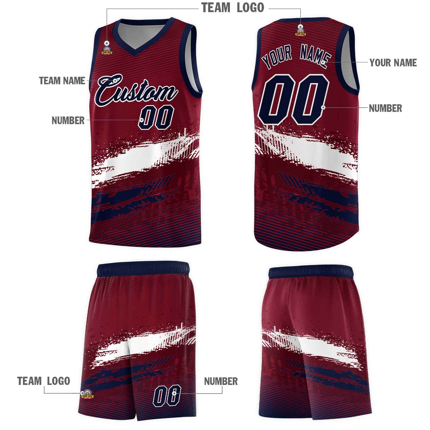 Custom Crimson White and Navy Graffiti Pattern Sports Uniform Basketball Jersey Limited