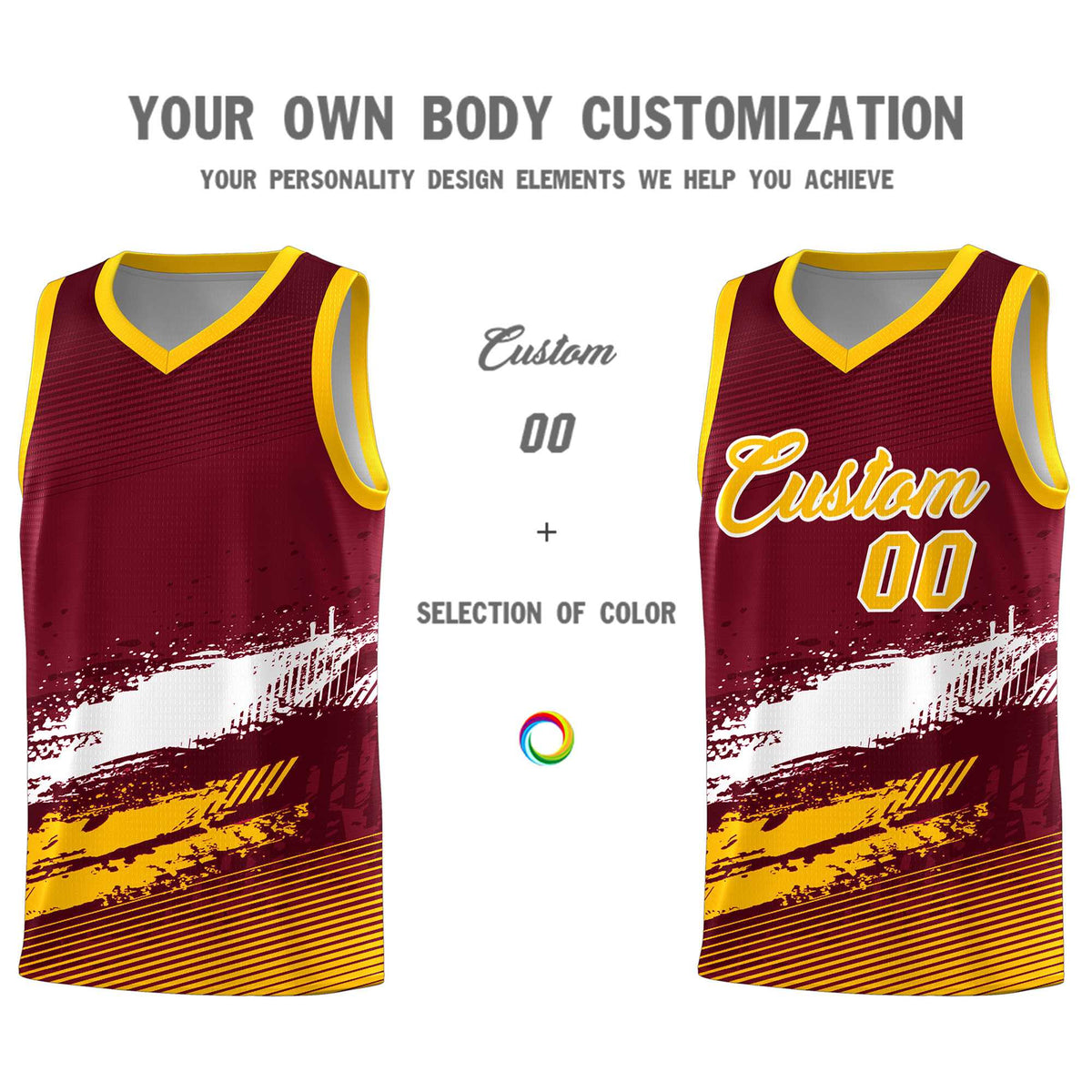 Custom Crimson White and Yellow Graffiti Pattern Sports Uniform Basketball Jersey Limited