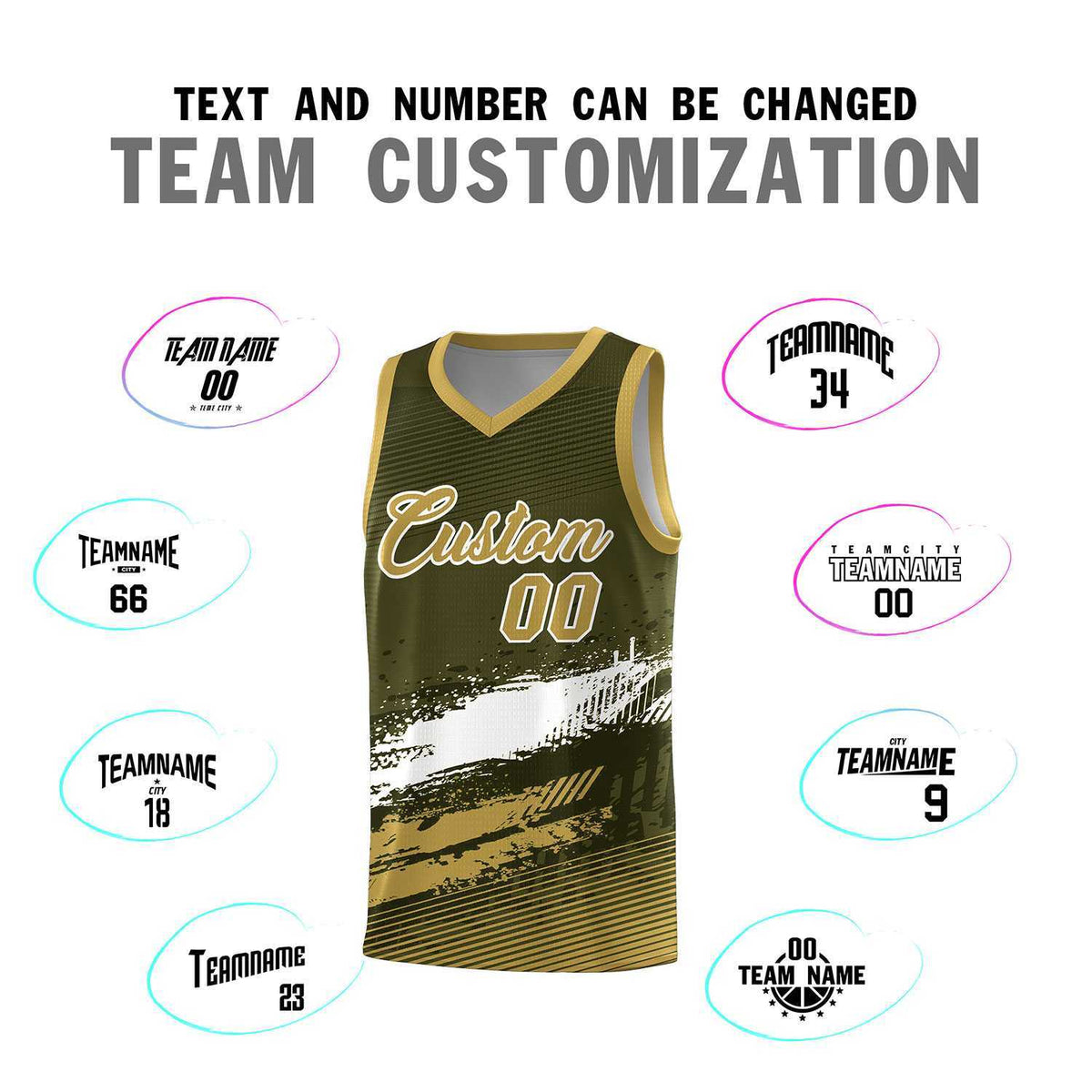 Custom Olive White and Khaki Graffiti Pattern Sports Uniform Basketball Jersey Limited
