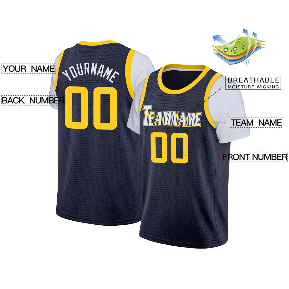 Custom Navy White-Navy Classic Tops Casual Fake Sleeve Basketball Jersey Limited