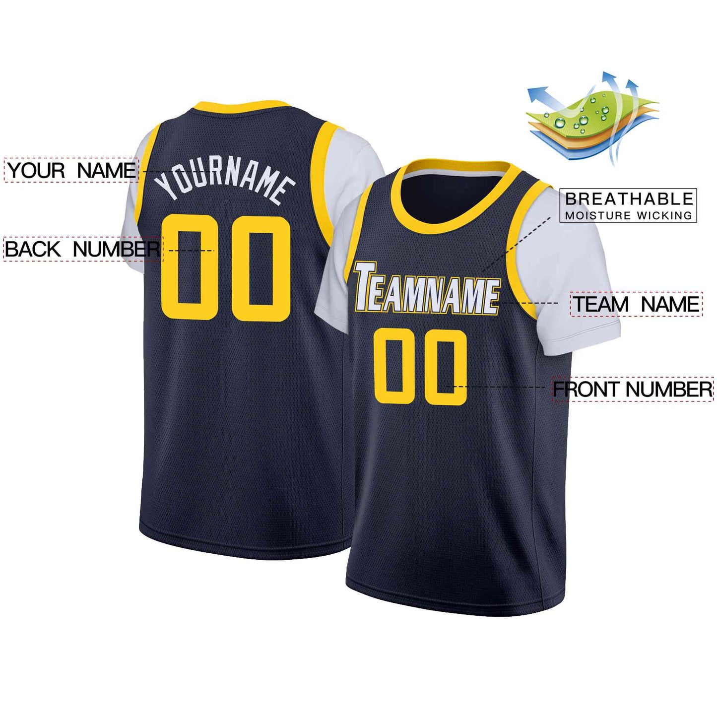 Custom Navy White-Navy Classic Tops Casual Fake Sleeve Basketball Jersey Limited
