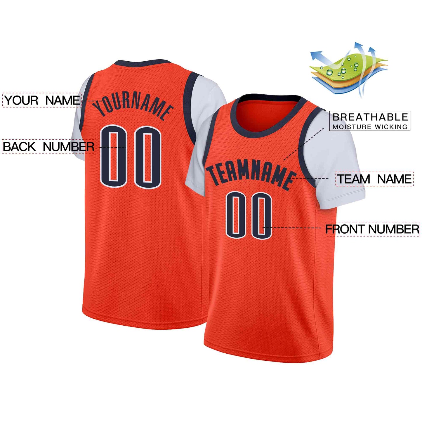 Custom Orange Navy Classic Tops Casual Fake Sleeve Basketball Jersey Limited