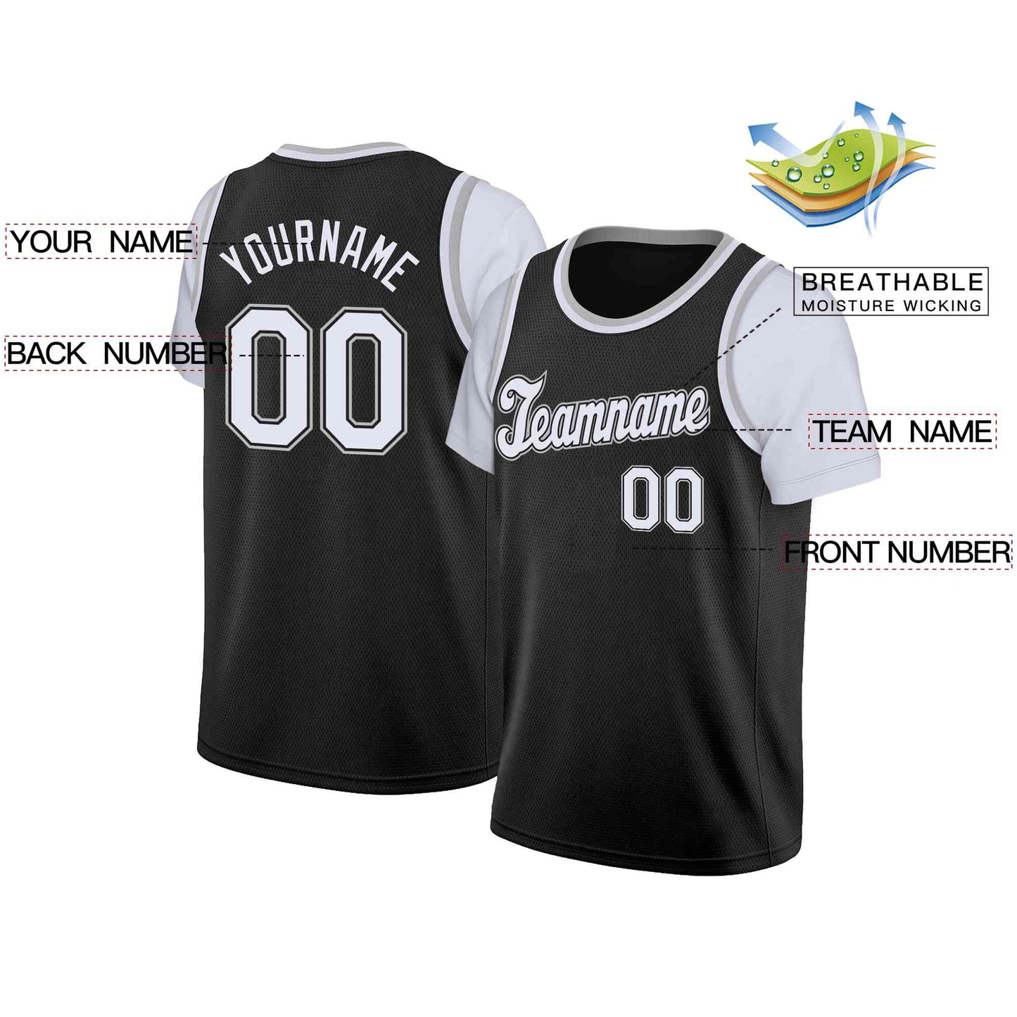 Custom Black White-Black Classic Tops Casual Fake Sleeve Basketball Jersey Limited
