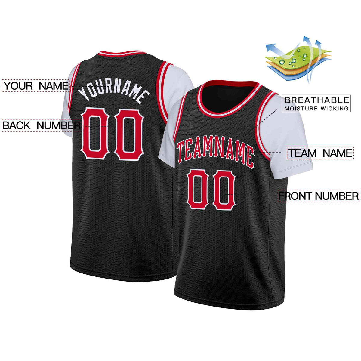 Custom Black Red-White Classic Tops Casual Fake Sleeve Basketball Jersey Limited