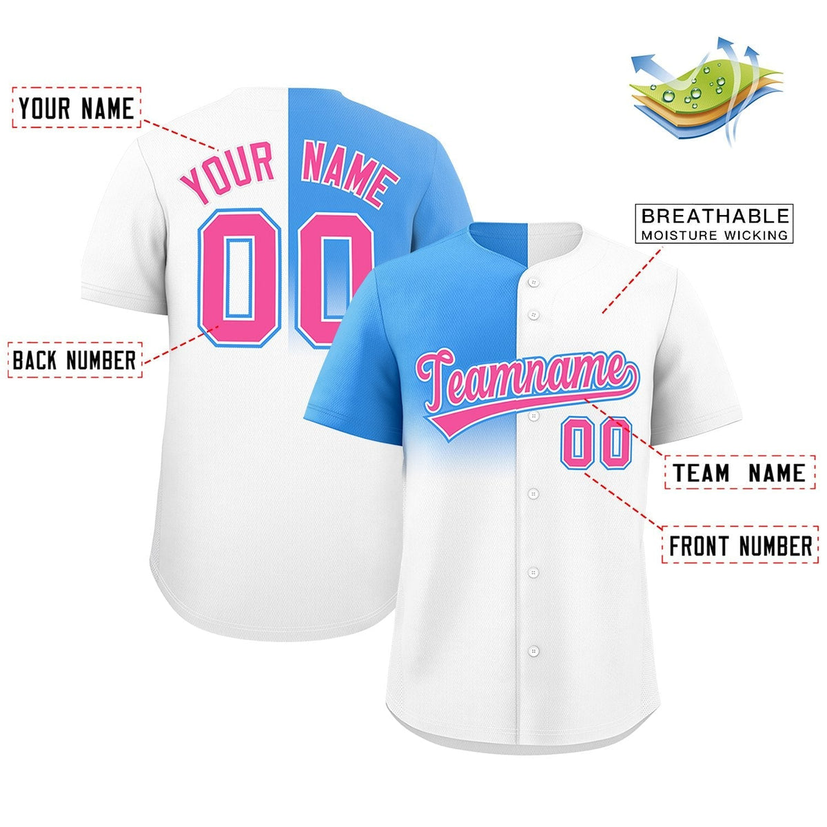 Custom White Powder Blue Personalized Half Gradient Design Authentic Baseball Jersey Limited