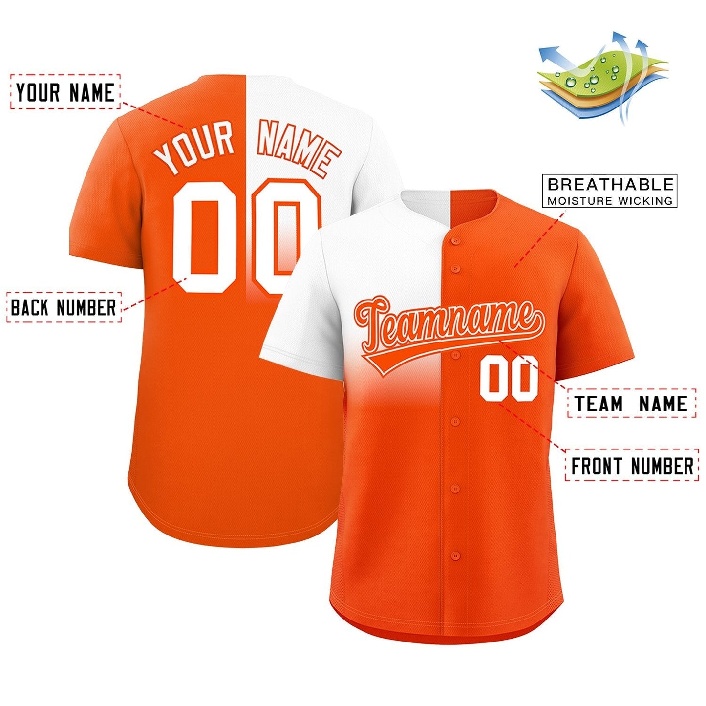 Custom Orange White Personalized Half Gradient Design Authentic Baseball Jersey Limited