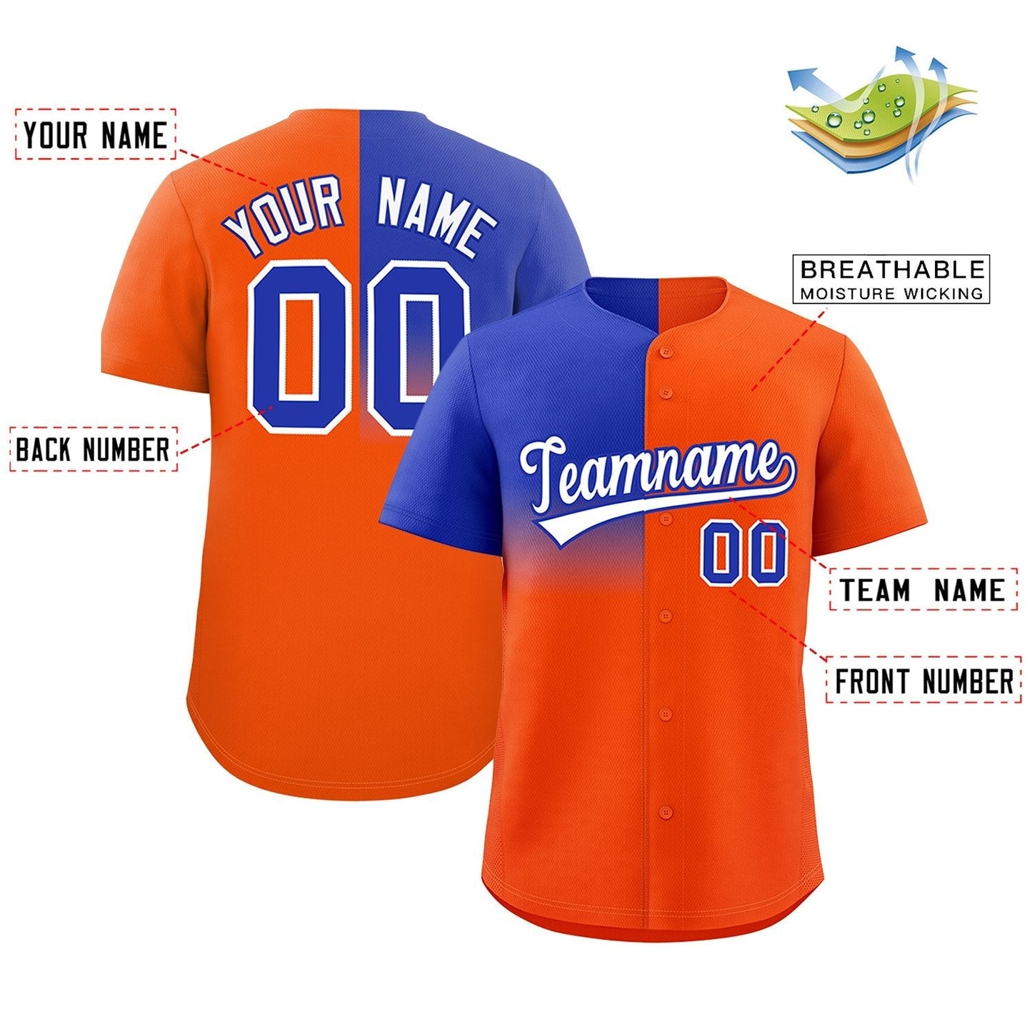 Custom Orange Royal Personalized Half Gradient Design Authentic Baseball Jersey Limited