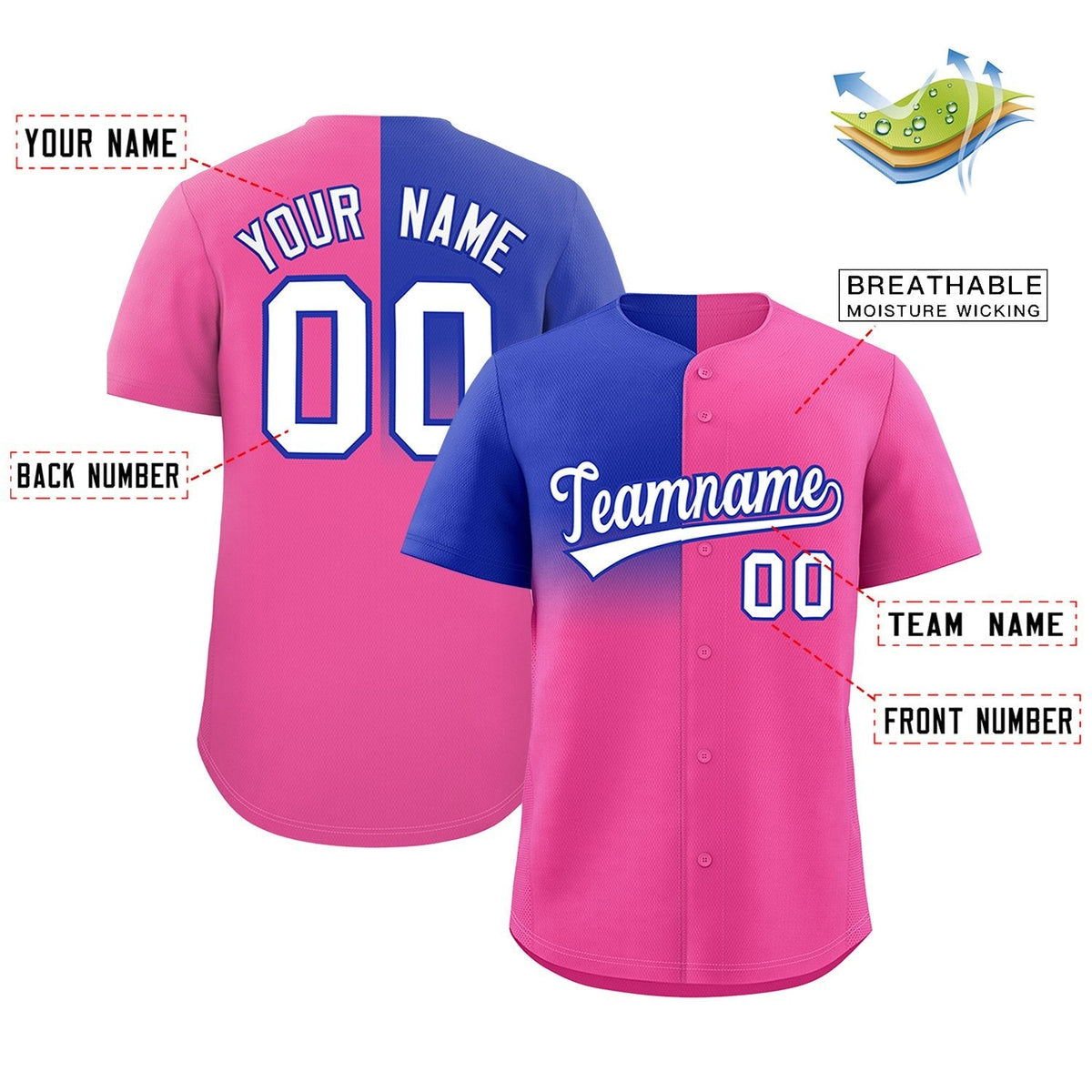 Custom Pink Royal Personalized Half Gradient Design Authentic Baseball Jersey Limited