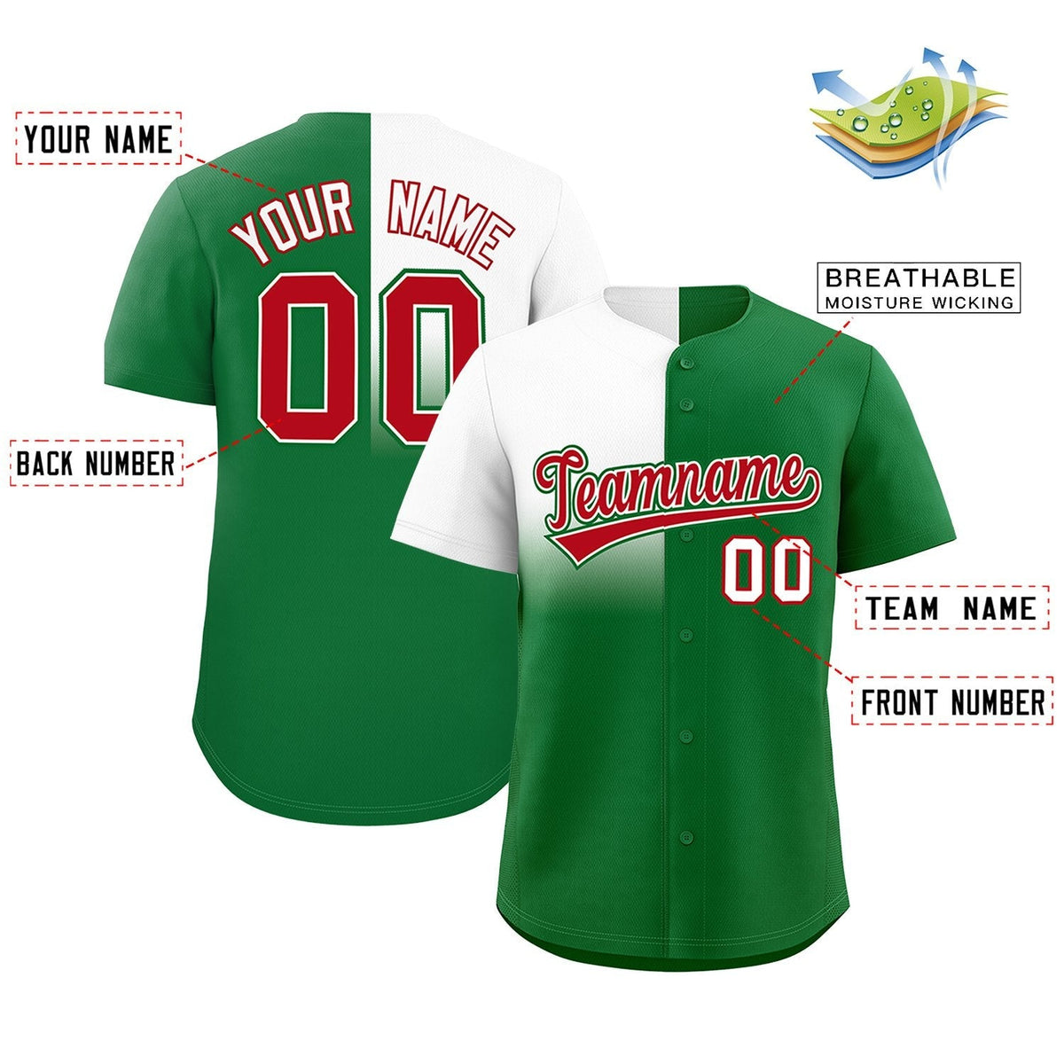 Custom Kelly Green White Personalized Half Gradient Design Authentic Baseball Jersey Limited