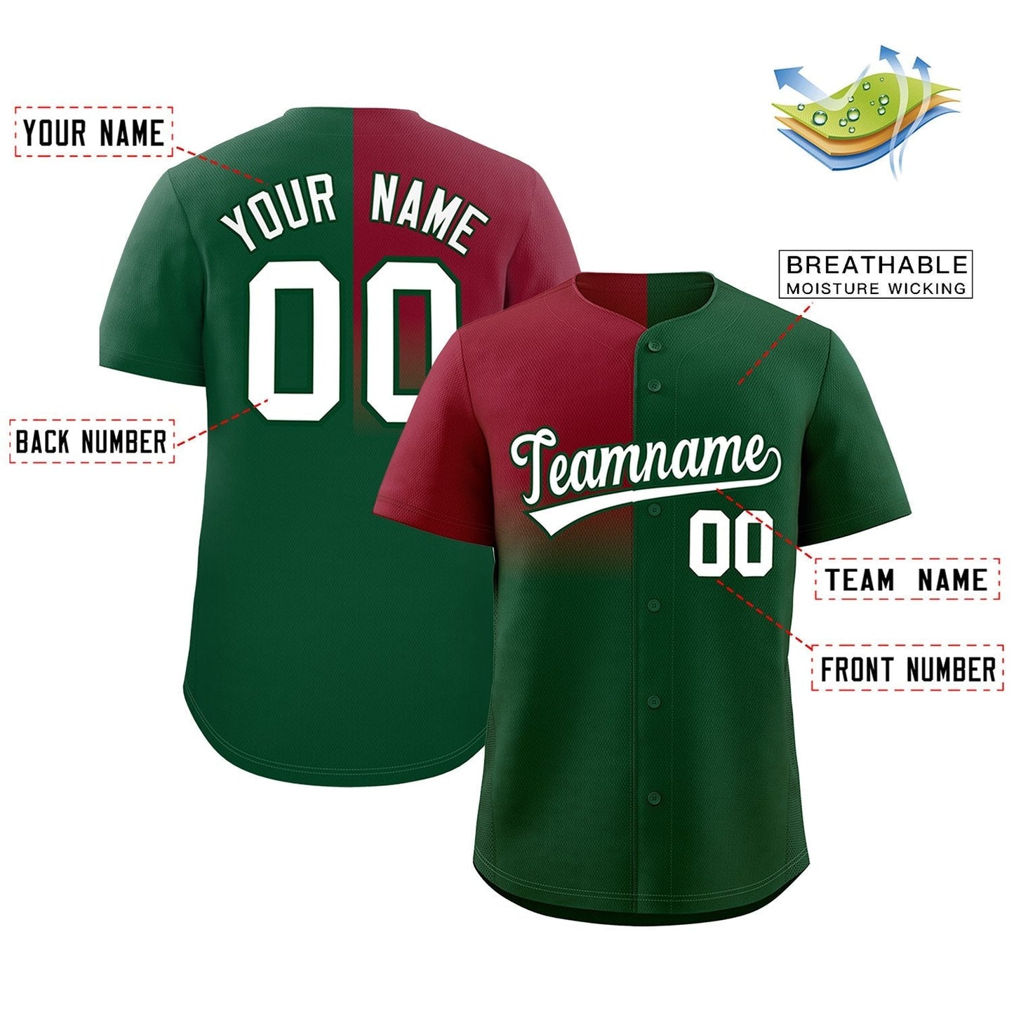 Custom Green Crimson Personalized Half Gradient Design Authentic Baseball Jersey Limited