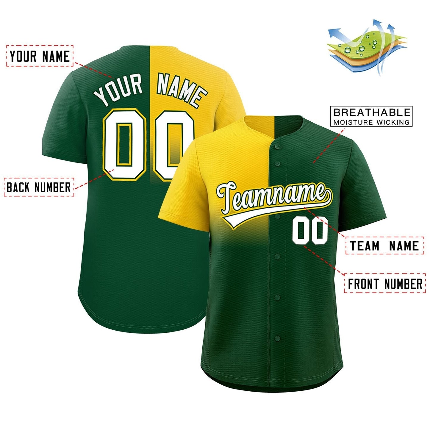 Custom Green Gold Personalized Half Gradient Design Authentic Baseball Jersey Limited