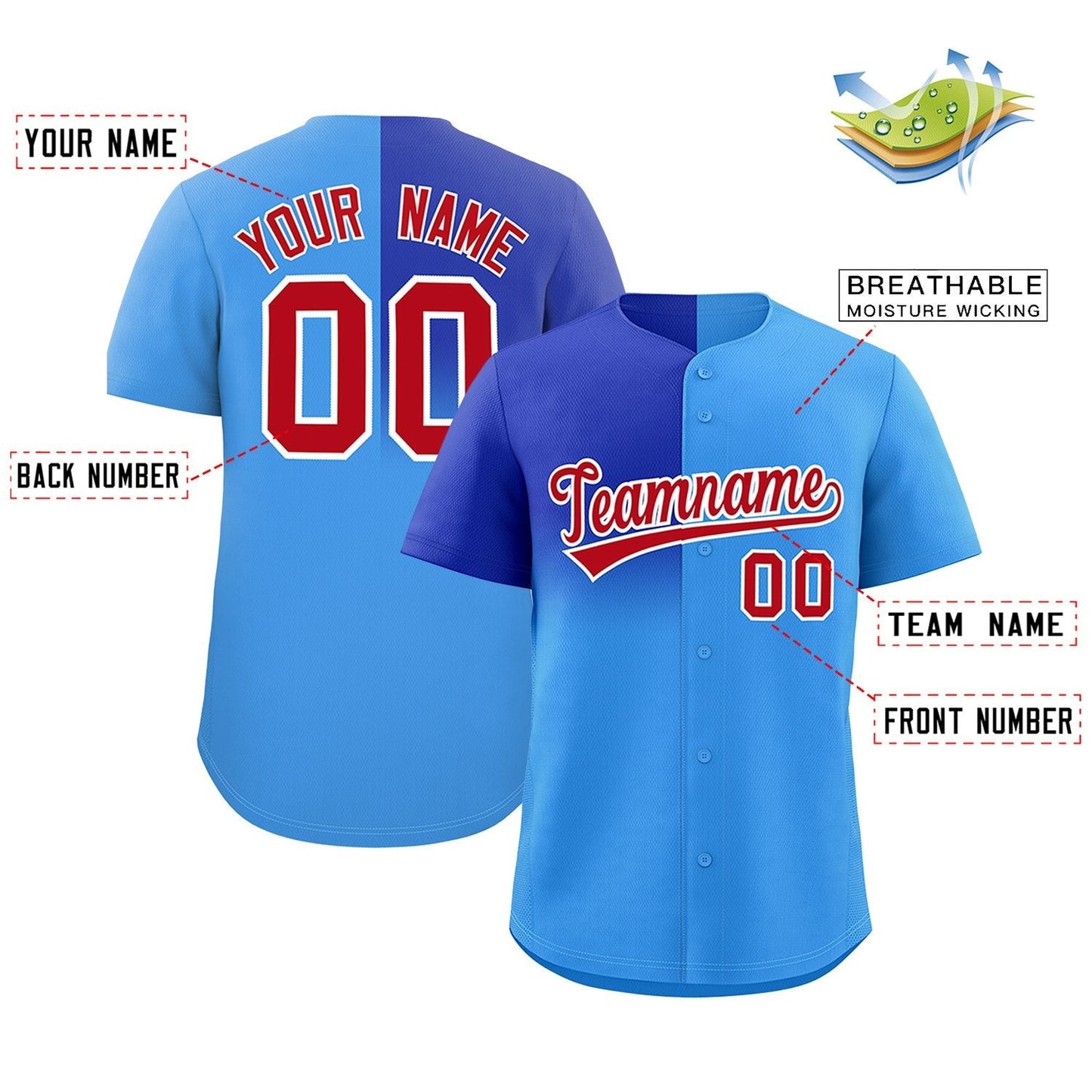 Custom Powder Blue Royal Personalized Half Gradient Design Authentic Baseball Jersey Limited