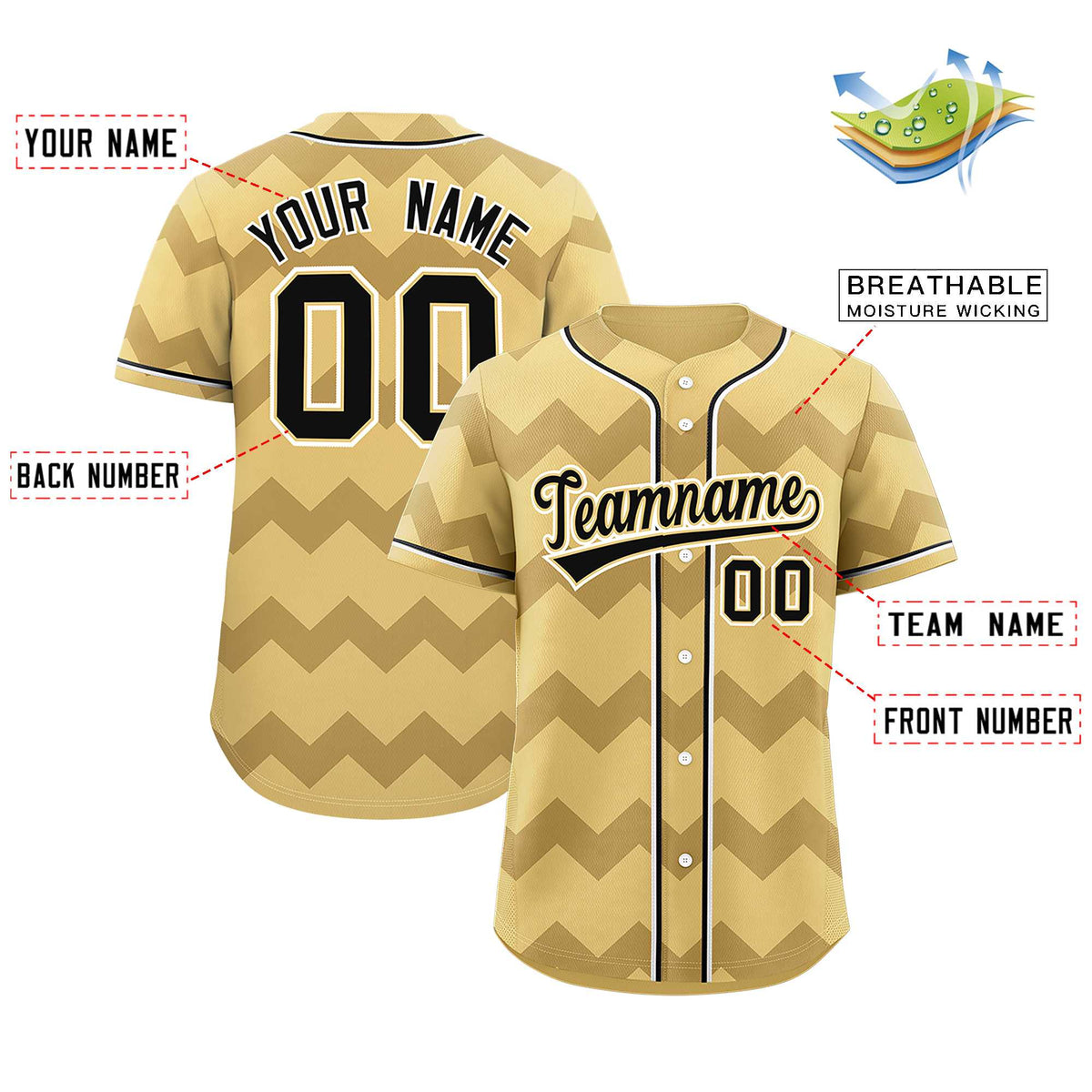 Custom Khaki Black-White Personalized Ripple Design Authentic Baseball Jersey Limited