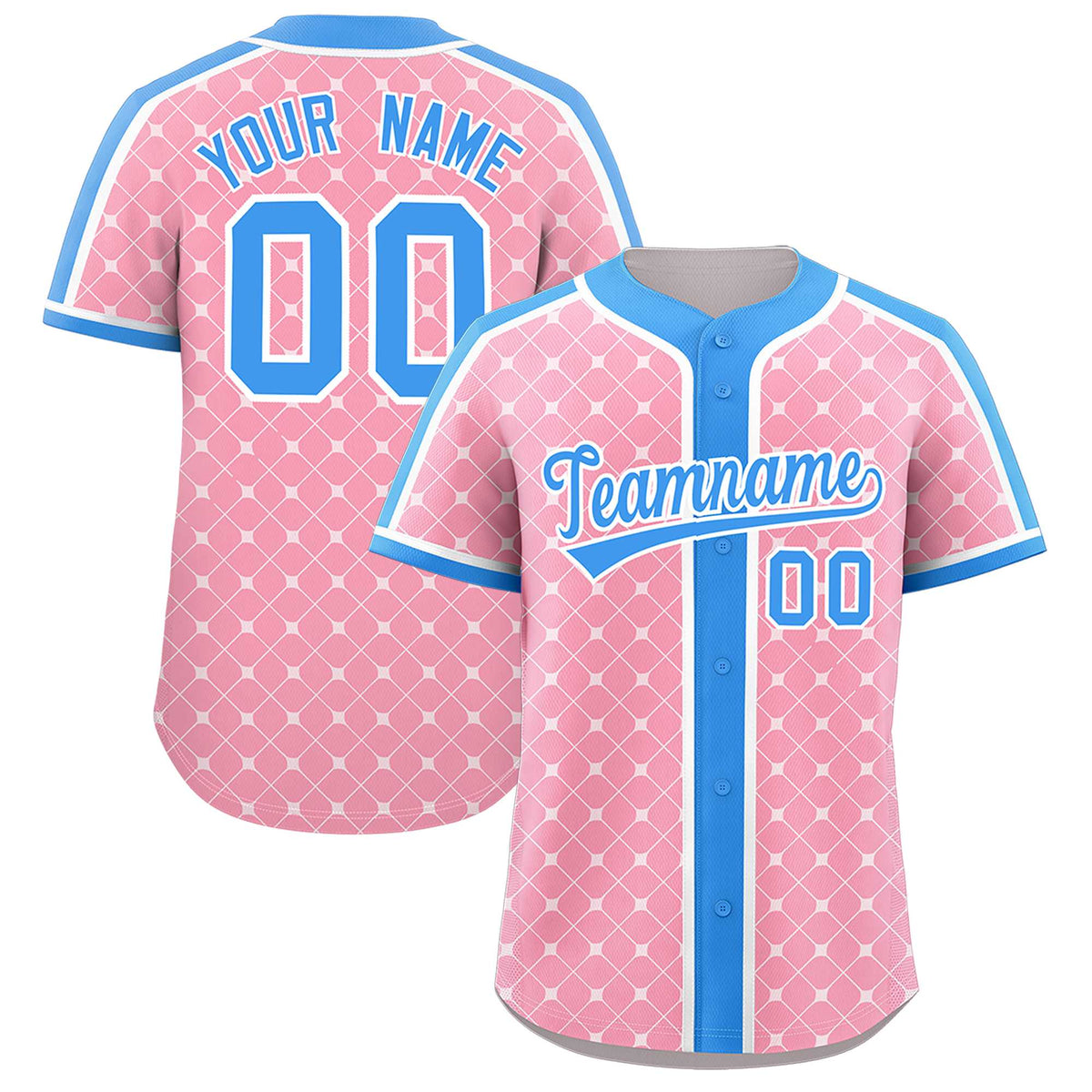 Custom Light Pink Powder Blue-White Personalized Plaid Design Authentic Baseball Jersey