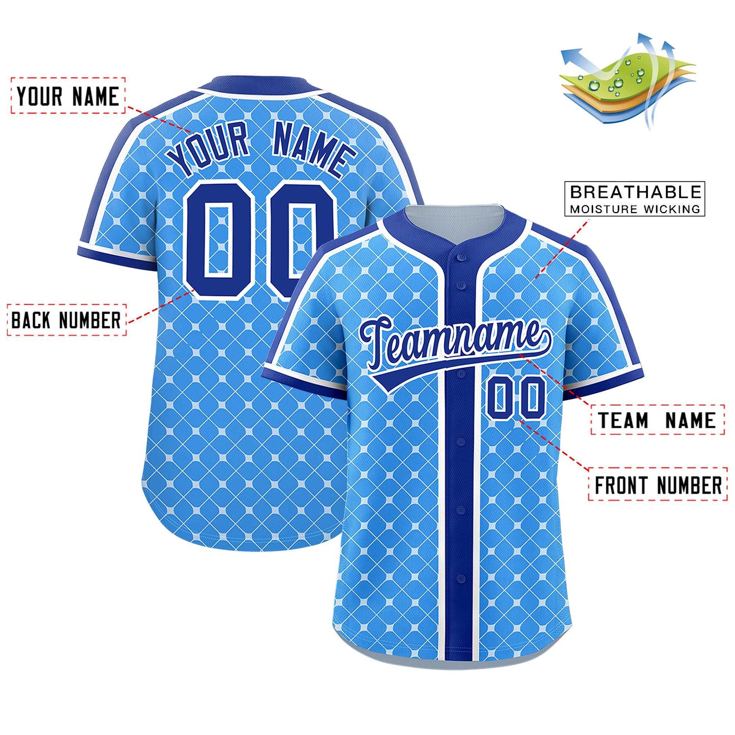 Custom Powder Blue Royal-White Personalized Plaid Design Authentic Baseball Jersey Limited