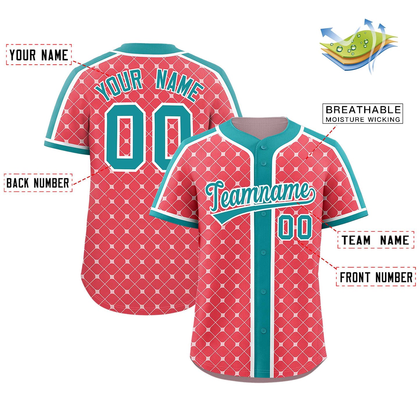 Custom Light Red Aqua-White Personalized Plaid Design Authentic Baseball Jersey Limited