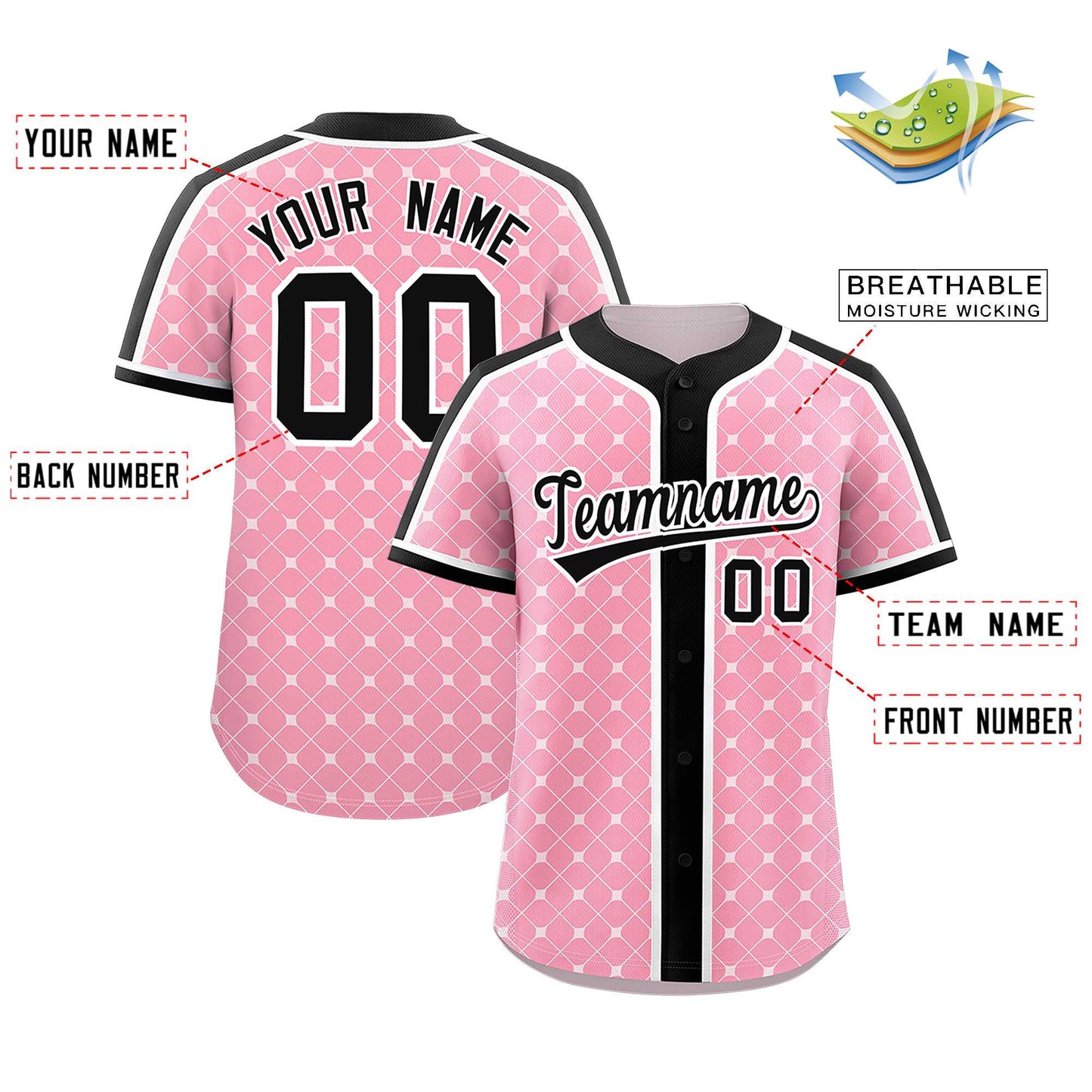 Custom Light Pink Black-White Personalized Plaid Design Authentic Baseball Jersey Limited