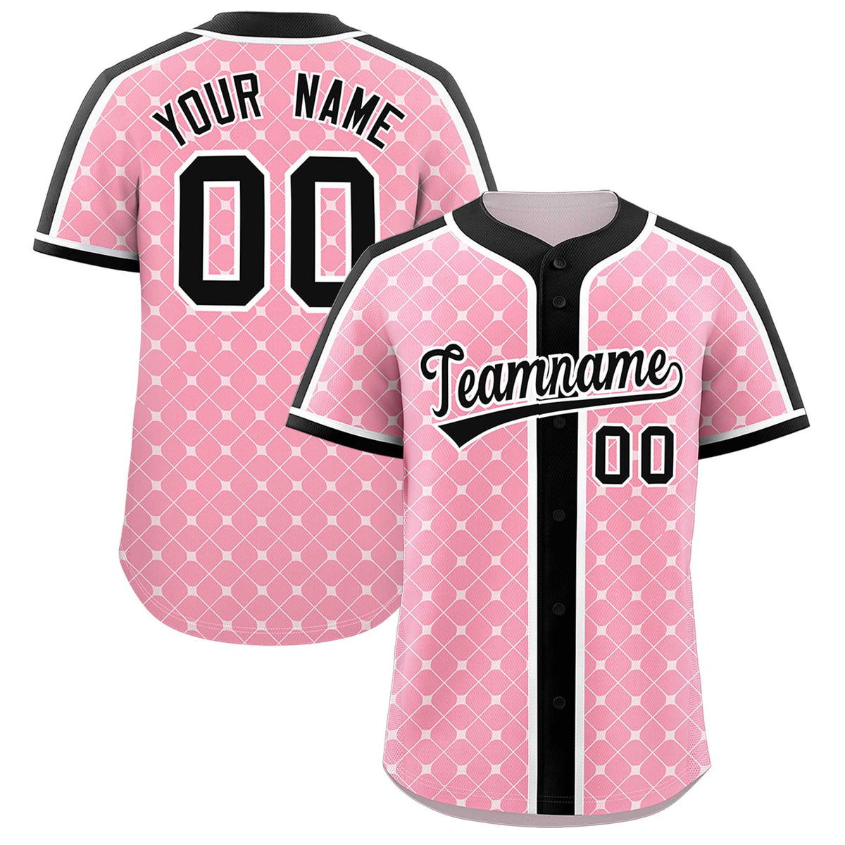 Custom Light Pink Black-White Personalized Plaid Design Authentic Baseball Jersey