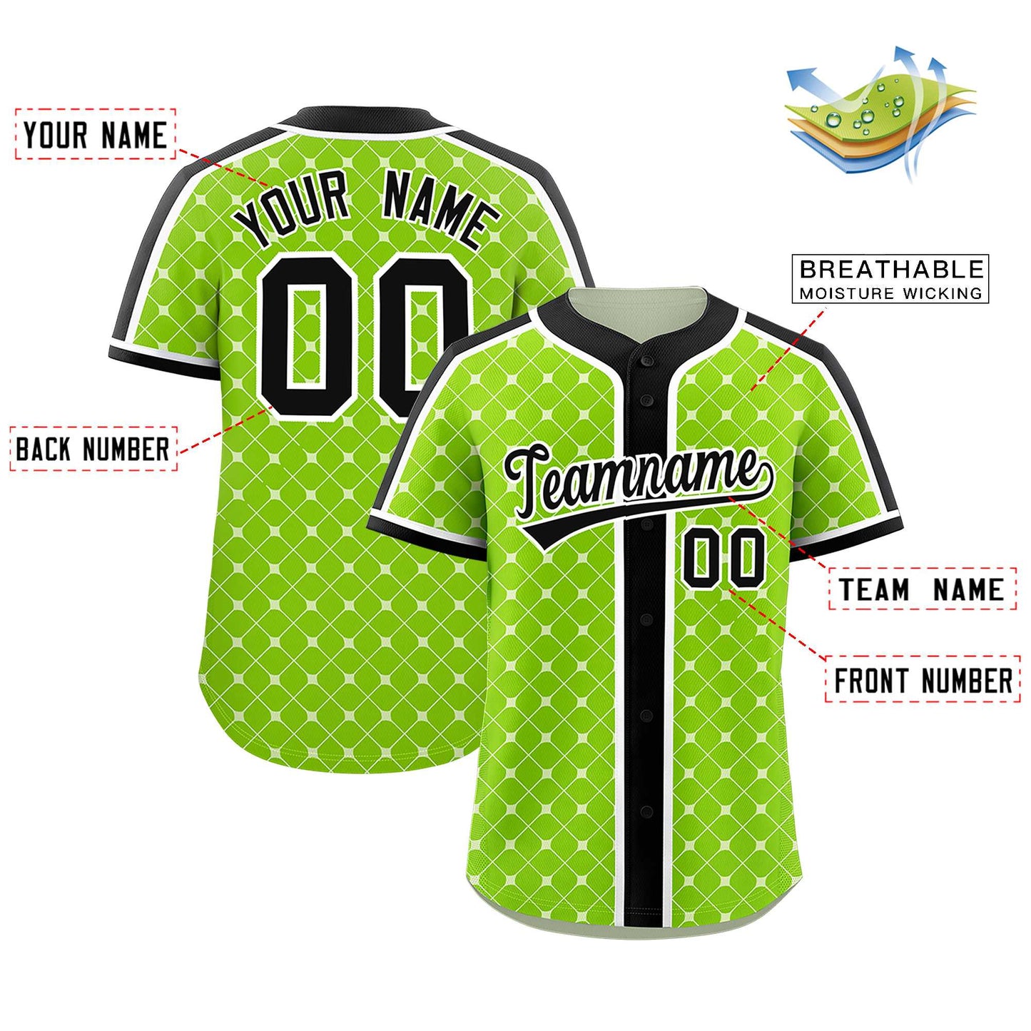 Custom Neon Green Black-White Personalized Plaid Design Authentic Baseball Jersey Limited