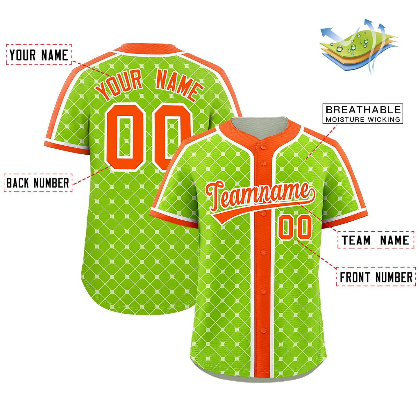 Custom Neon Green Orange-White Personalized Plaid Design Authentic Baseball Jersey Limited