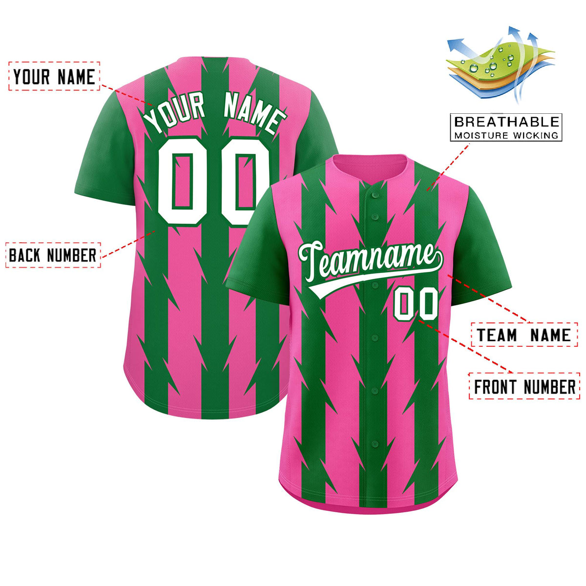 Custom Pink Kelly Green Raglan Sleeves Blade Pattern Authentic Baseball Jersey Limited