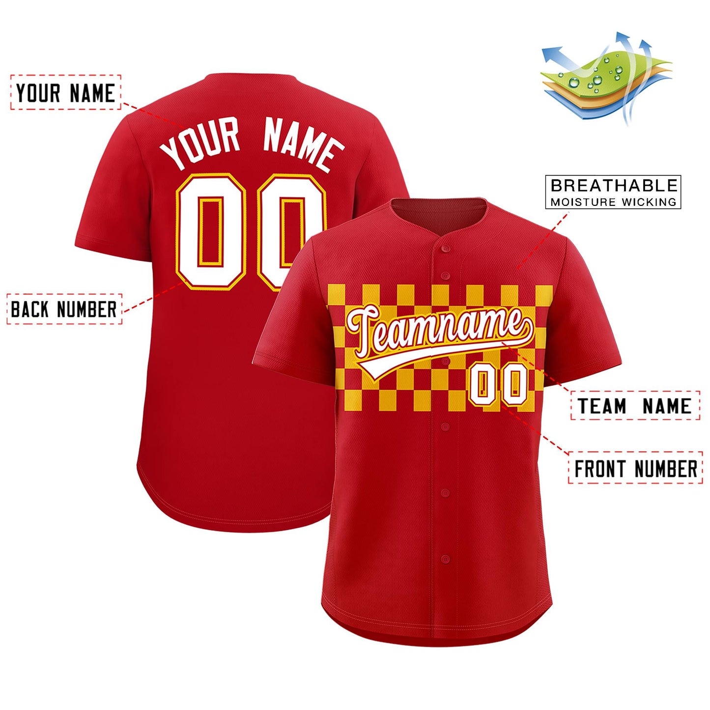 Custom Red Gold Personalized Plaid Fashion Design Authentic Baseball Jersey Limited