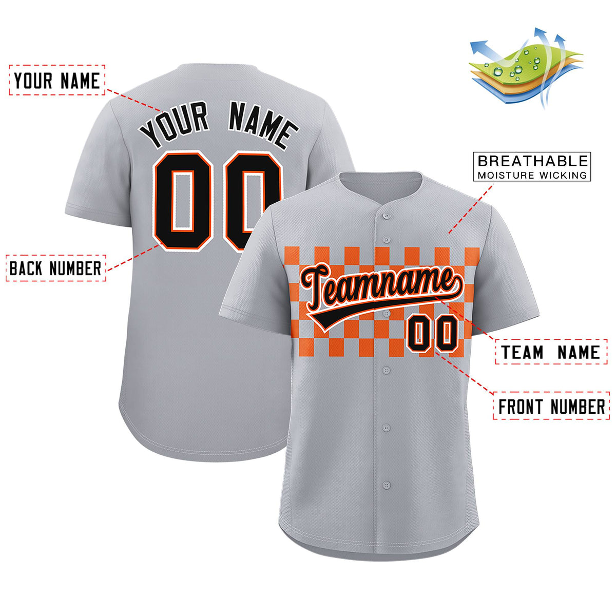 Custom Gray Orange Personalized Plaid Fashion Design Authentic Baseball Jersey Limited