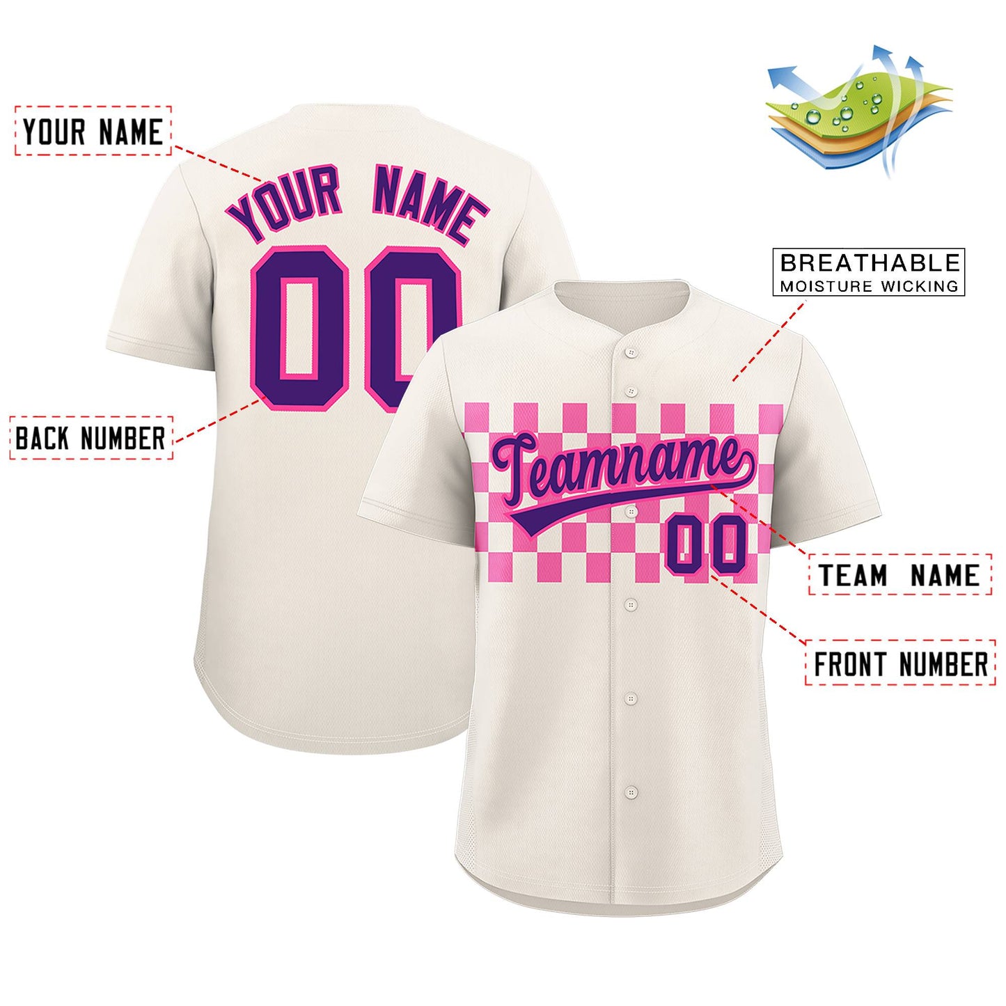 Custom Cream Pink Personalized Plaid Fashion Design Authentic Baseball Jersey Limited