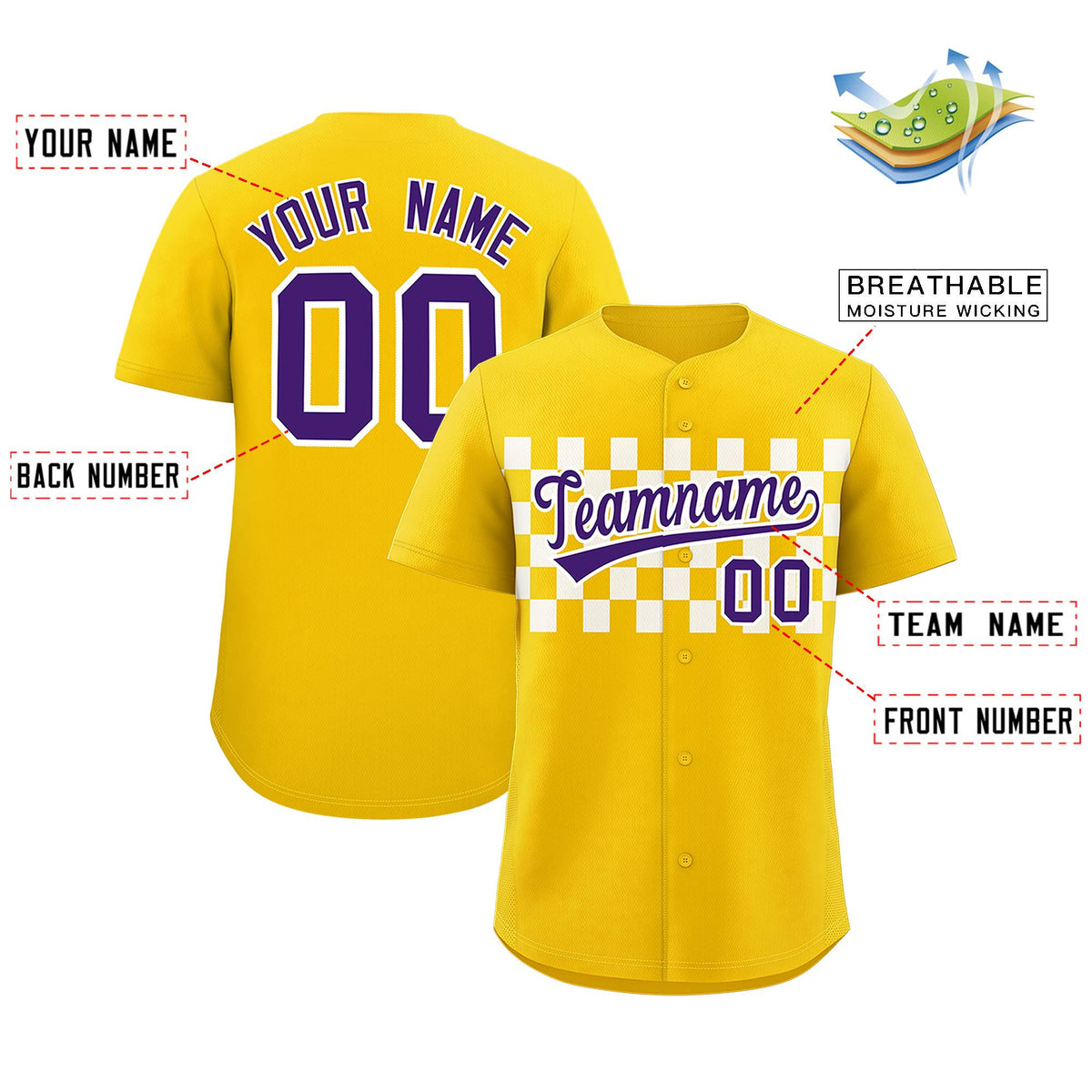 Custom Gold White Personalized Plaid Fashion Design Authentic Baseball Jersey Limited