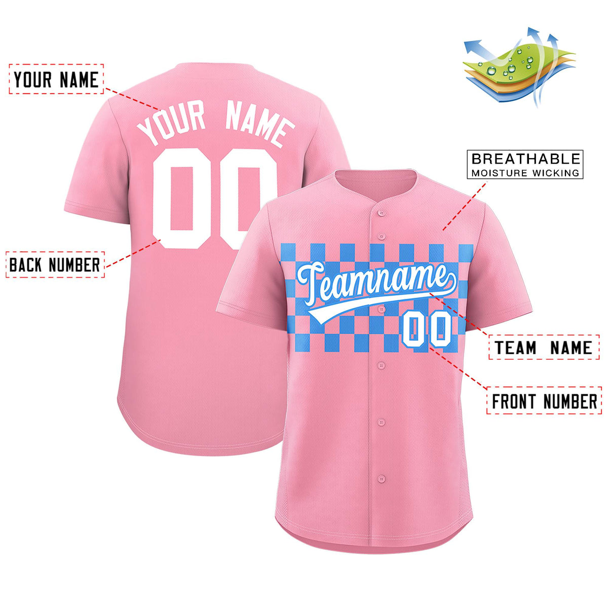 Custom Light Pink Powder Blue Personalized Plaid Fashion Design Authentic Baseball Jersey Limited