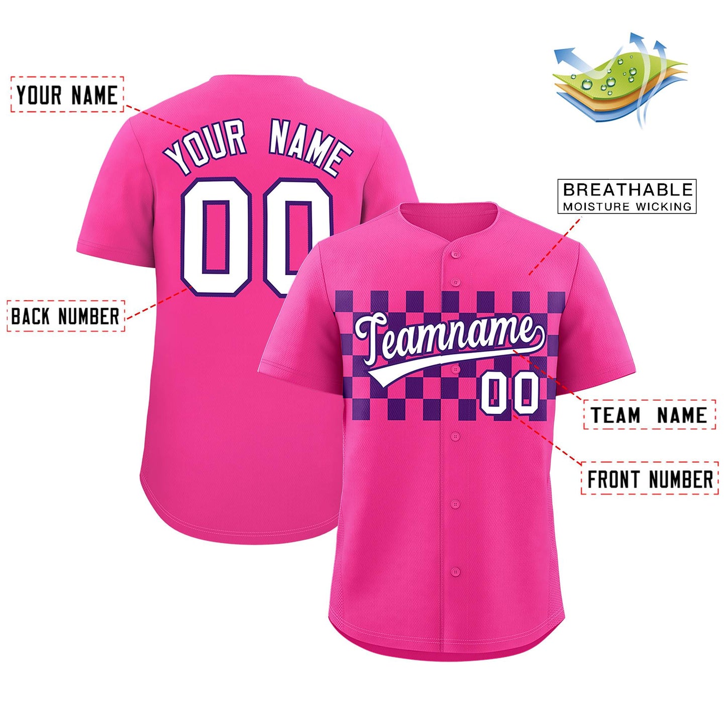 Custom Pink Purple Personalized Plaid Fashion Design Authentic Baseball Jersey Limited