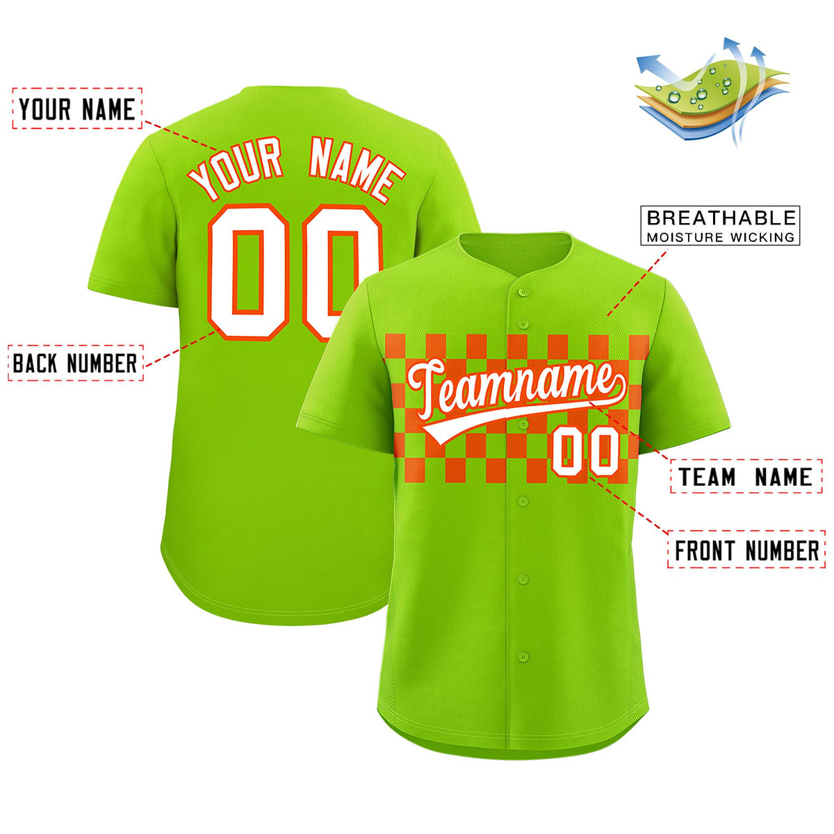 Custom Neon Green Orange Personalized Plaid Fashion Design Authentic Baseball Jersey Limited