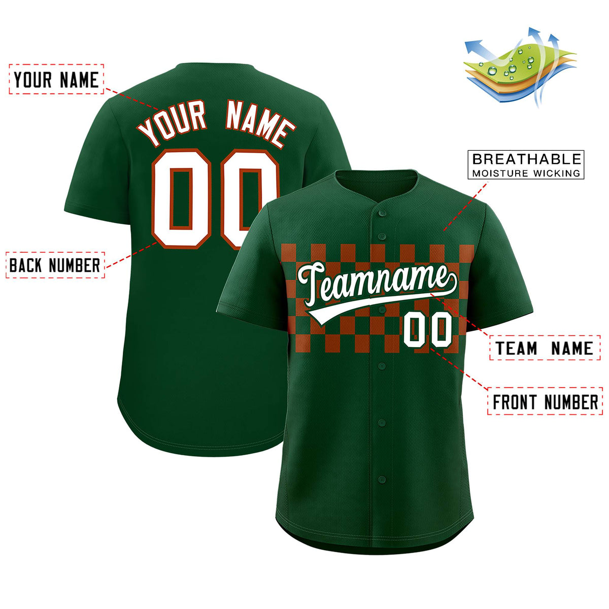 Custom Green Texas Orange Personalized Plaid Fashion Design Authentic Baseball Jersey Limited