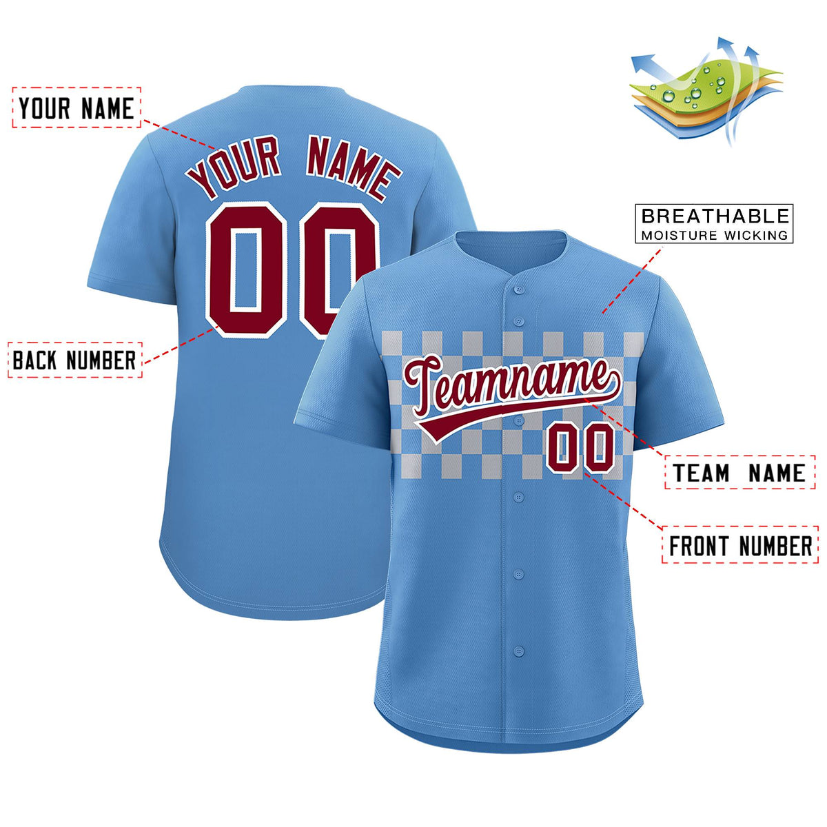Custom Light Blue Gray Personalized Plaid Fashion Design Authentic Baseball Jersey Limited