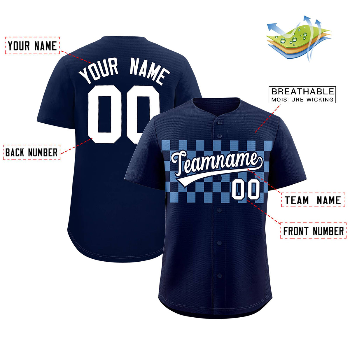 Custom Navy Light Blue Personalized Plaid Fashion Design Authentic Baseball Jersey Limited
