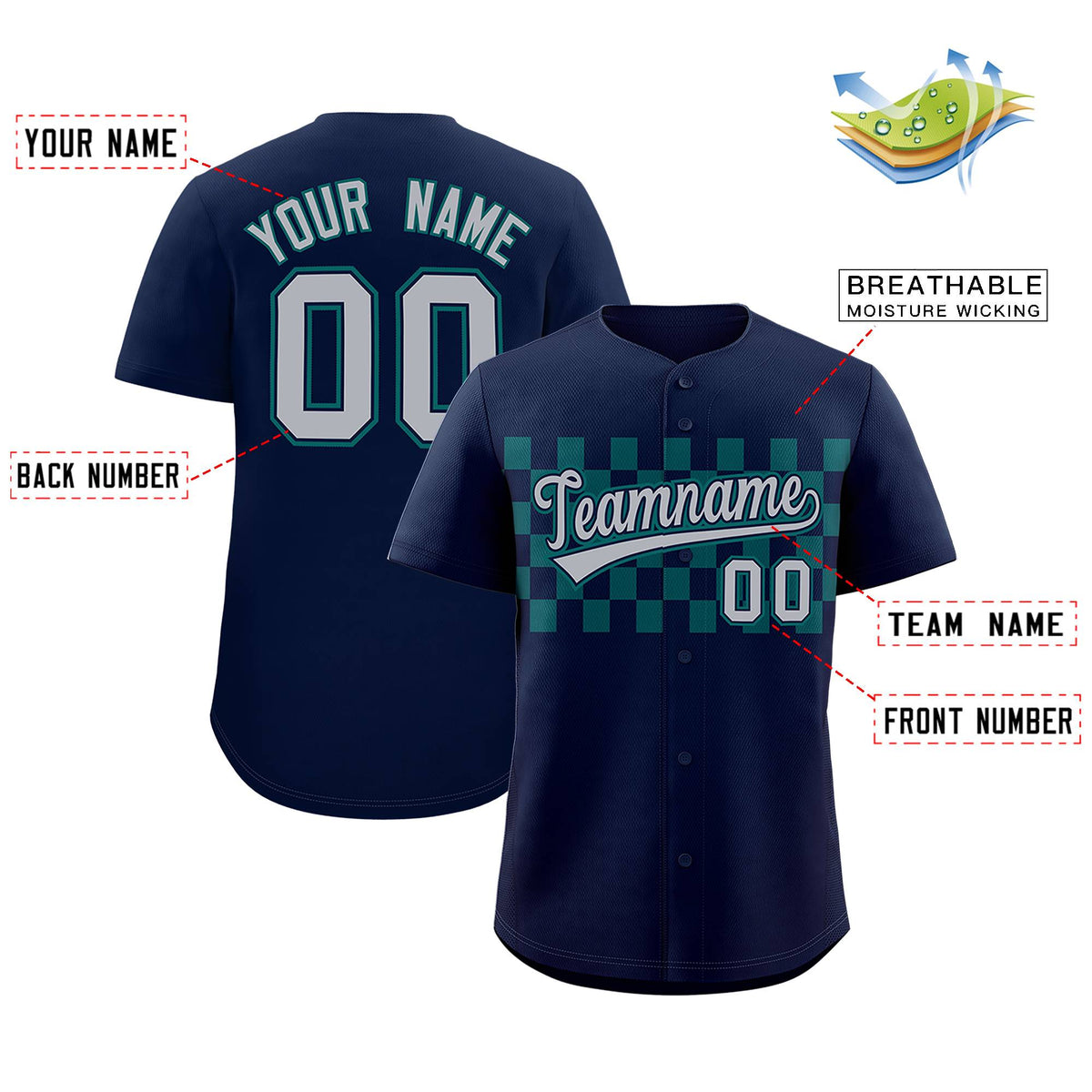 Custom Navy Aqua Personalized Plaid Fashion Design Authentic Baseball Jersey Limited