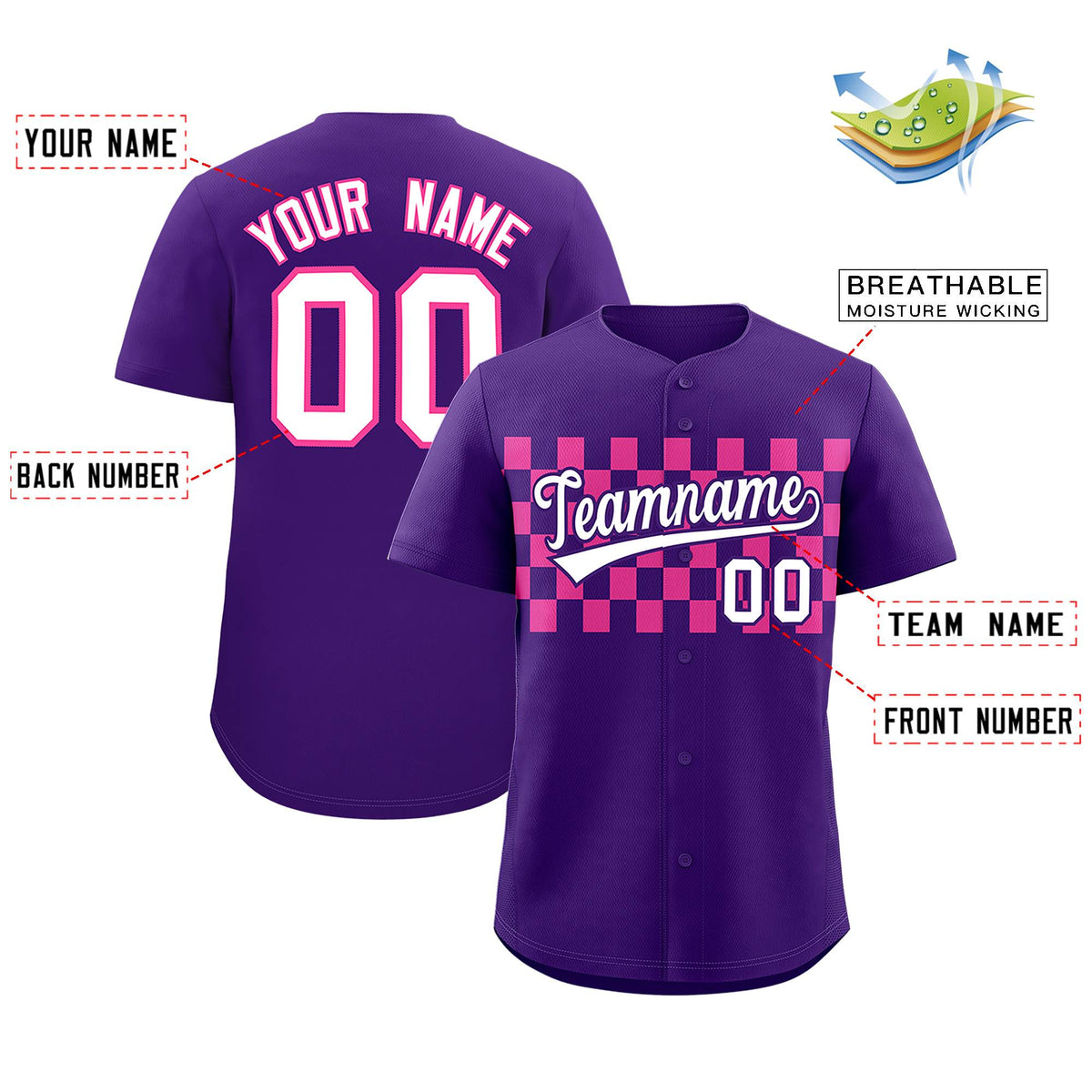 Custom Purple Pink Personalized Plaid Fashion Design Authentic Baseball Jersey Limited
