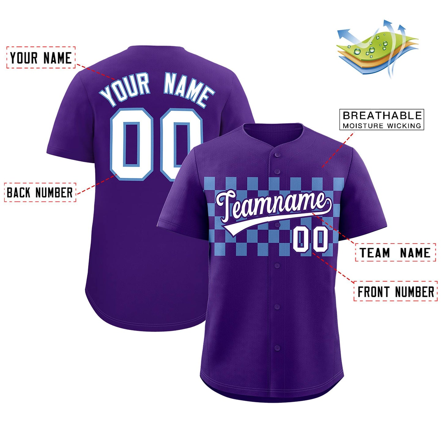 Custom Purple Light Blue Personalized Plaid Fashion Design Authentic Baseball Jersey Limited