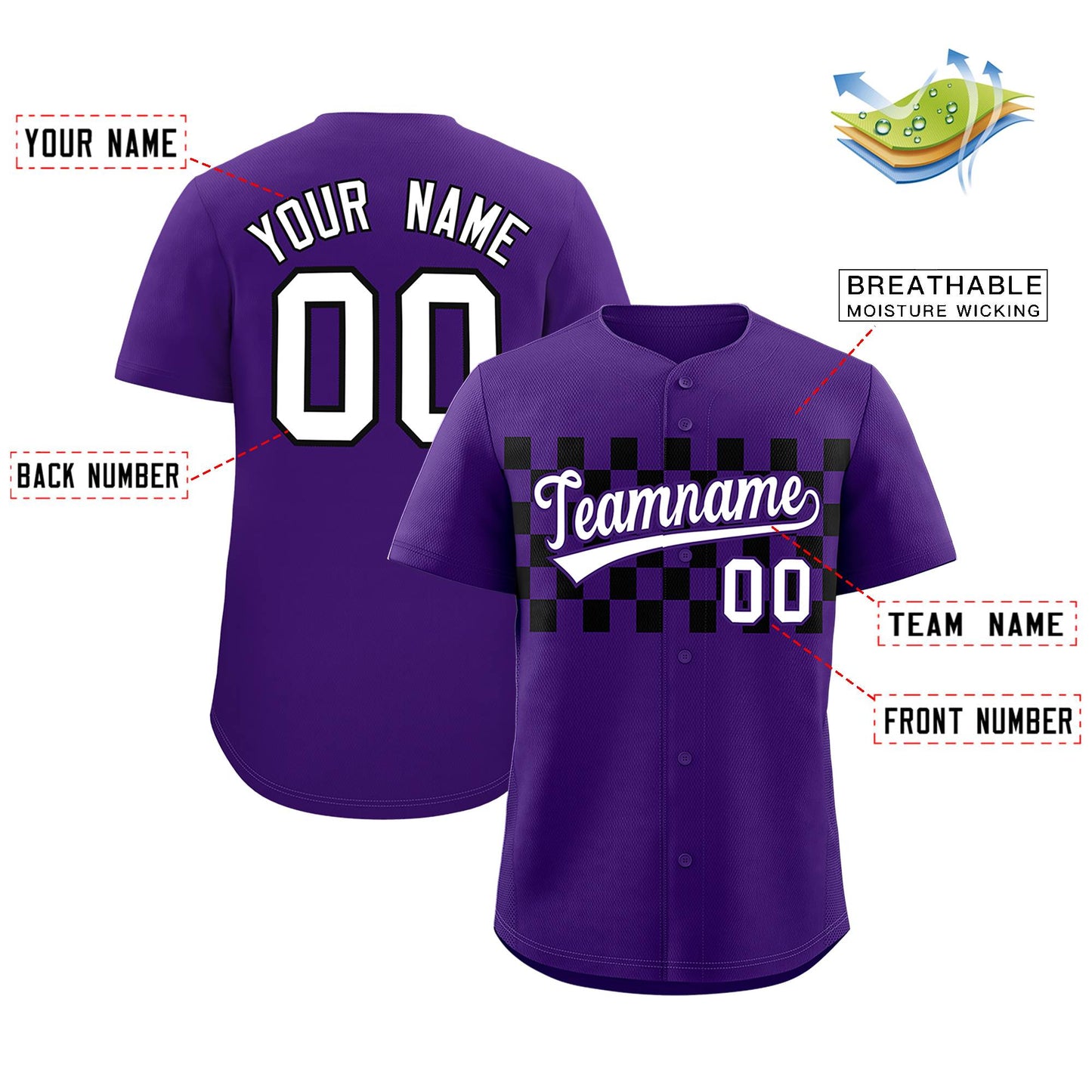 Custom Purple Black Personalized Plaid Fashion Design Authentic Baseball Jersey Limited