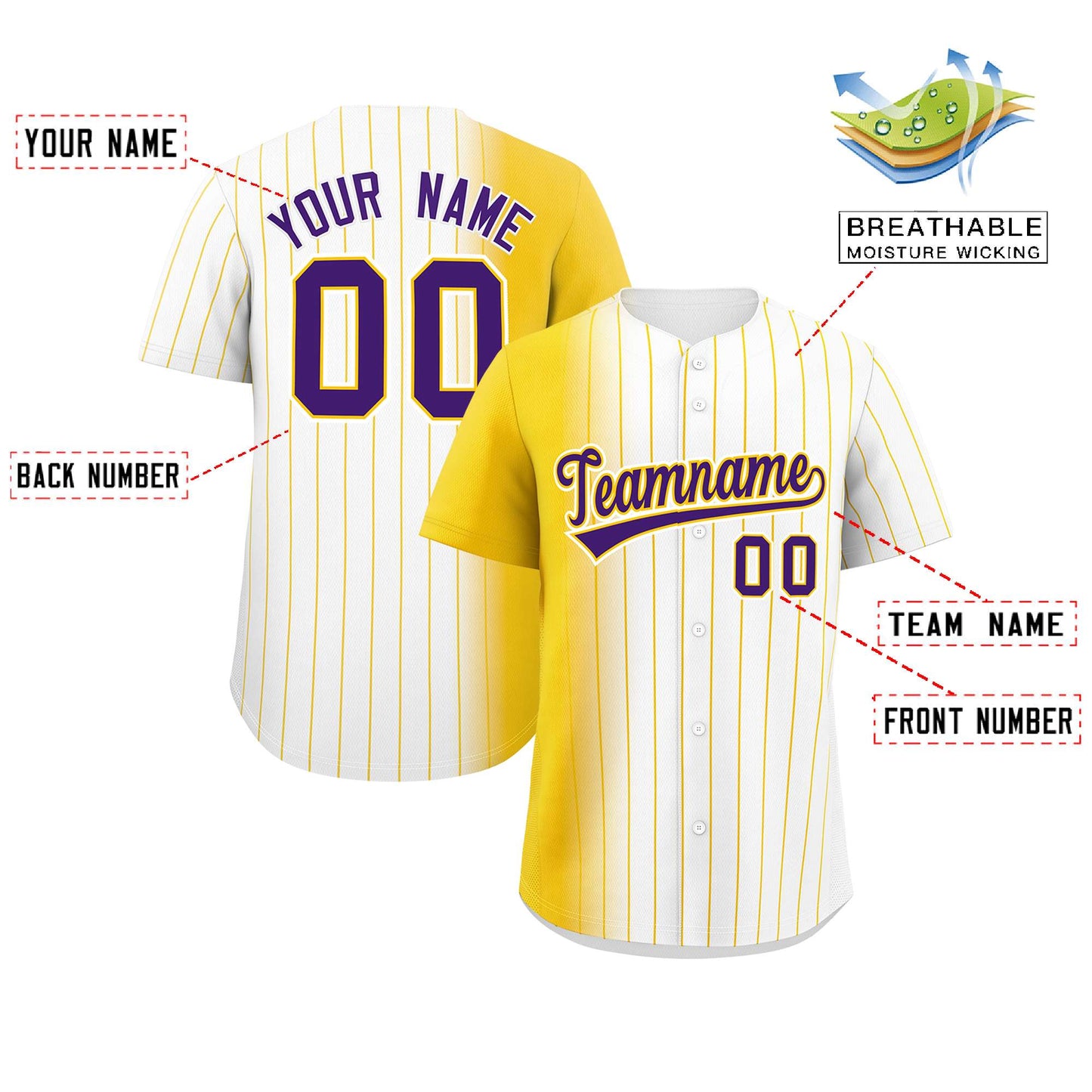 Custom White Gold Pinstripe Personalized Gradient Authentic Baseball Jersey Limited