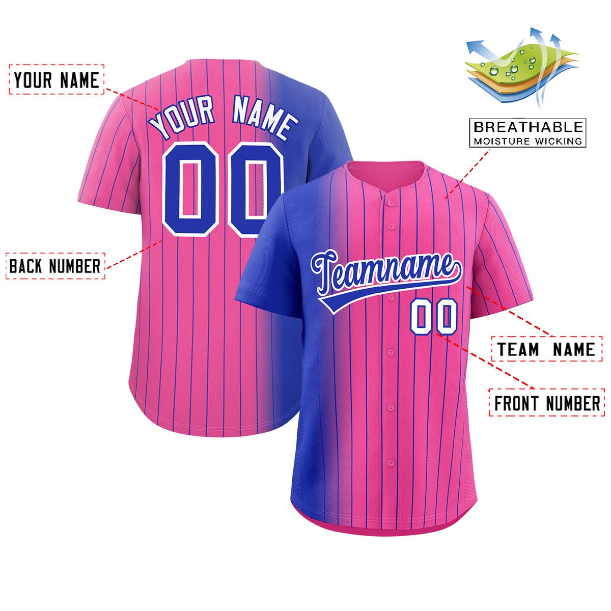 Custom Pink Royal Pinstripe Personalized Gradient Authentic Baseball Jersey Limited