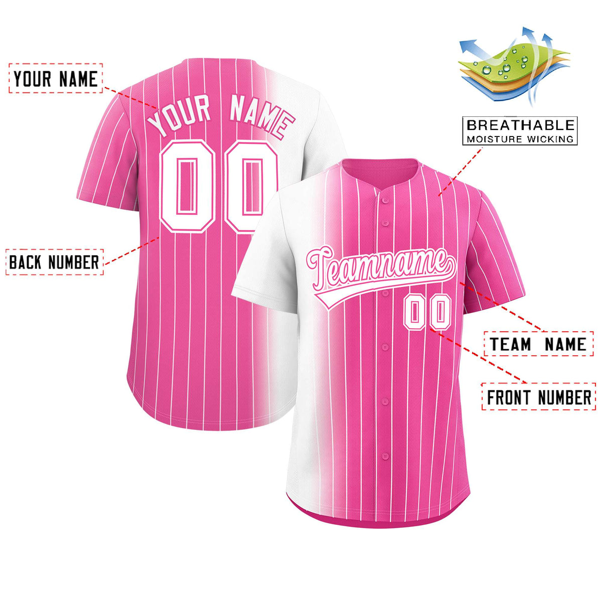 Custom Pink White Pinstripe Personalized Gradient Authentic Baseball Jersey Limited