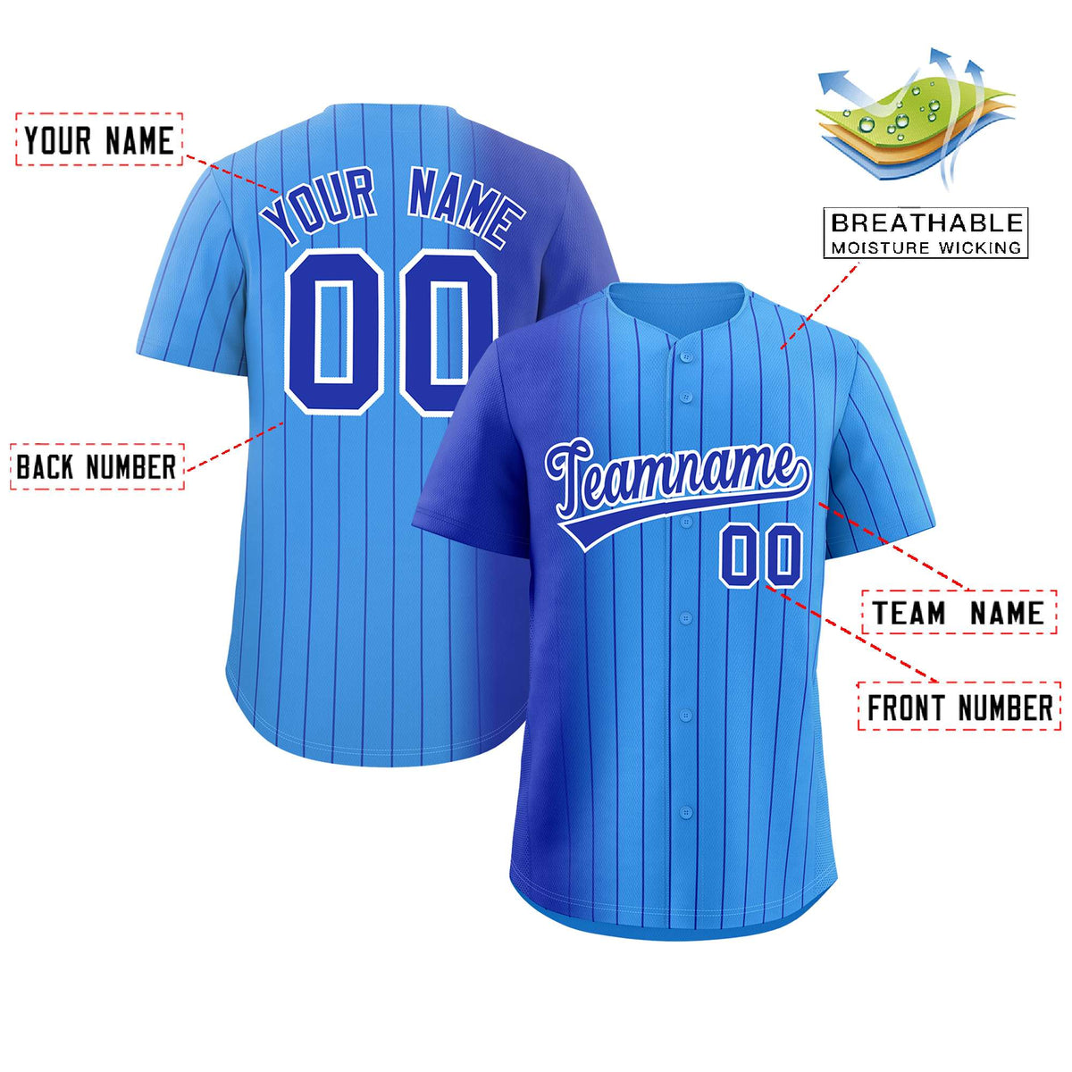 Custom Powder Blue Royal Pinstripe Personalized Gradient Authentic Baseball Jersey Limited